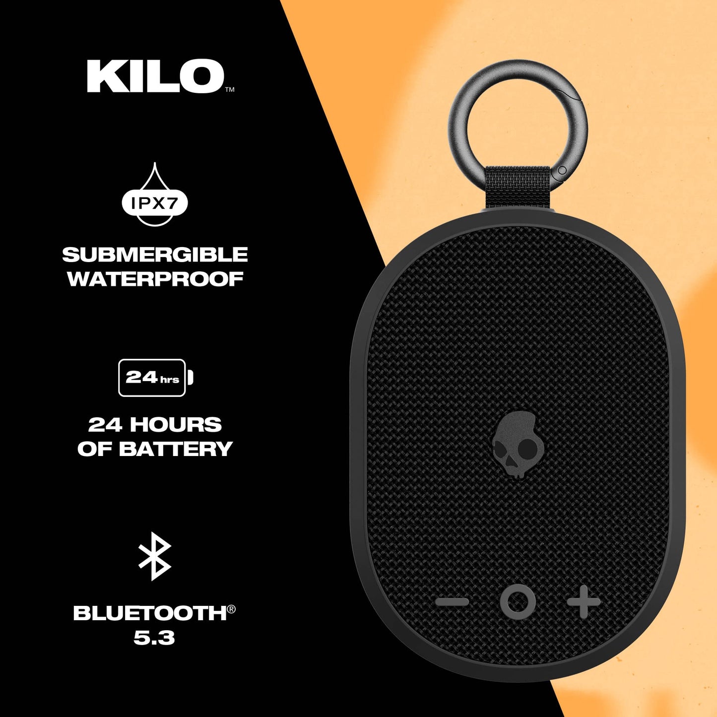 Skullcandy Kilo Altavoz Bluetooth inalámbrico IPX7 Impermeable con batería de 24 Horas, hacia Abajo y emparejamiento inalámbrico Verdadero,Perfecto para Exteriores (Negro) (2SKSK1845B0L2)