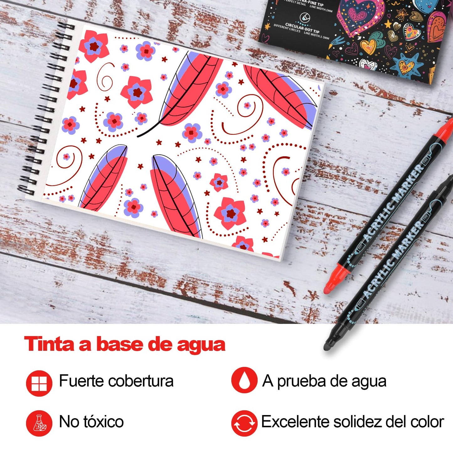 72 Colores Plumone Acrílicos Doble Punta, POVOLE Marcadores Arte Punta Fino & Punto, Resistente al Agua, No Se Desvanece, Rotuladores Colorear Madera Piedra Vidrio Plástico Metal Caucho Lienzo