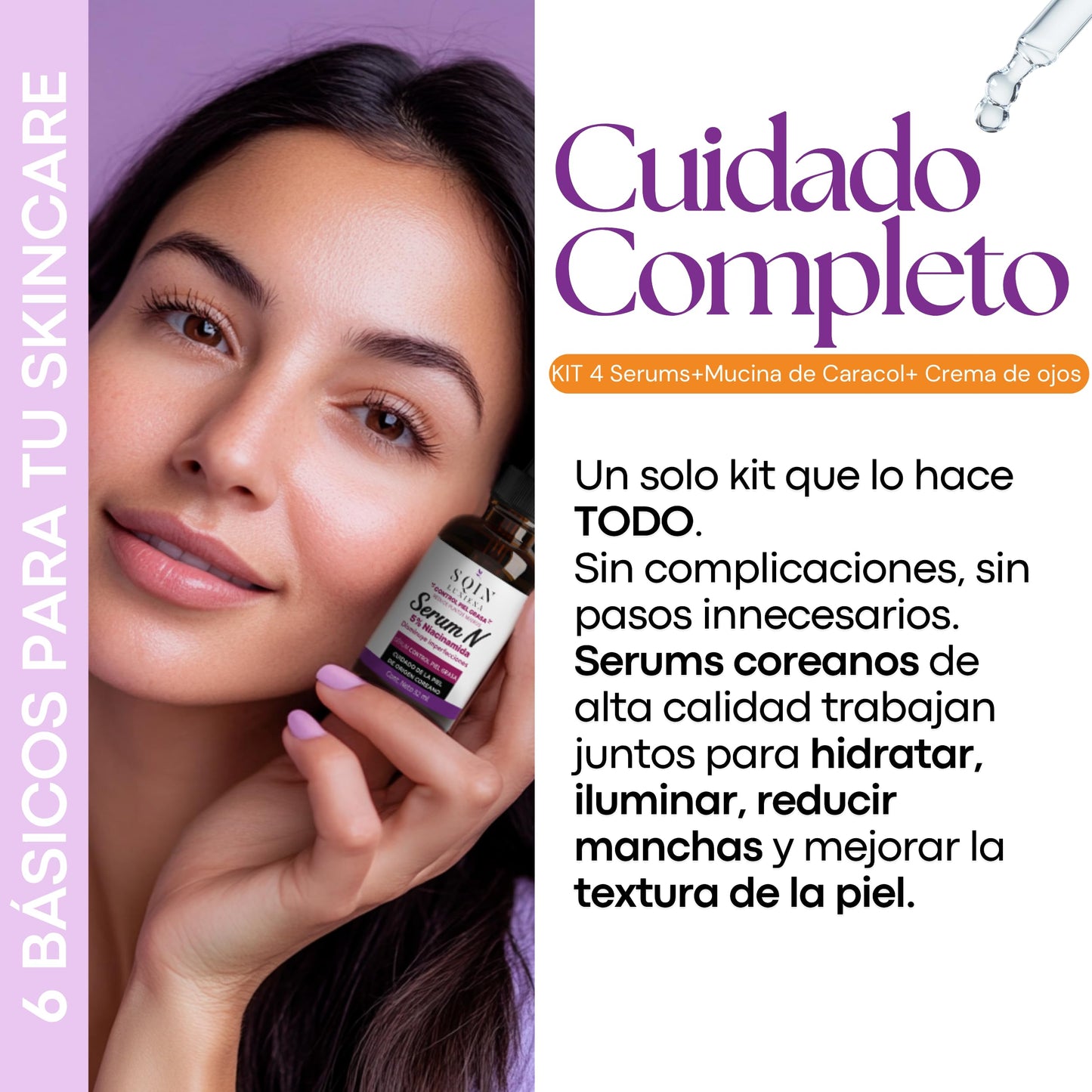 Kit de Skincare Coreano 5 Serums + Crema Contorno de Ojos: Vitamina C, Retinol, Ácido Hialurónico, Niacinamida y Baba de Caracol. Hidrata, Reduce Líneas Finas, Mejora la textura y Luminosidad. Cuidado Facial Coreano, Korean Skincare