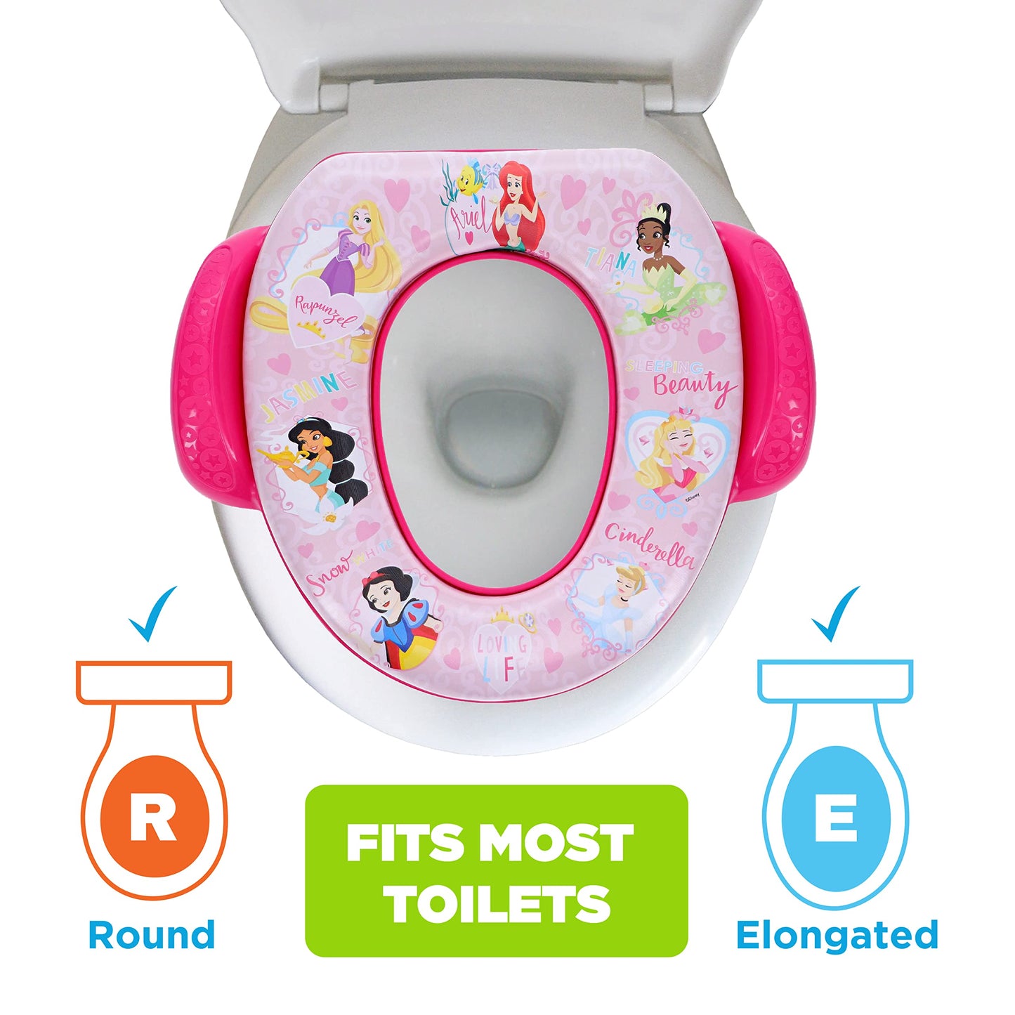 Disney Princess"Loving Life" - Asiento suave para ir al baño y al baño, cojín suave, entrenamiento para ir al baño, seguro, fácil de limpiar