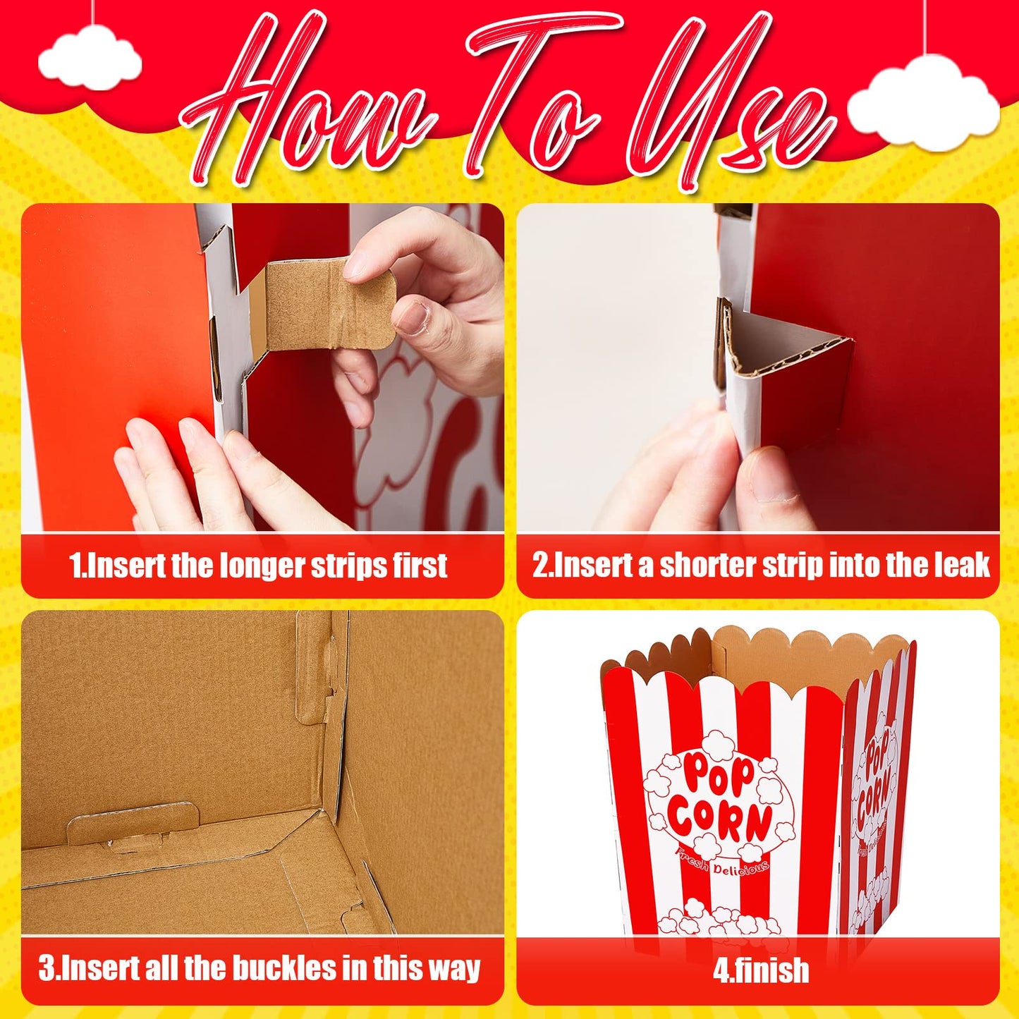 Caja de Popcorn Gigante con Globos y Bomba de Globos Soporte de Exhibición de Palomitas de Maíz de Cartón Grande Decoraciones de Utilería de Palomitas de Maíz para Noche de Cine, Carnaval (50 Piezas)
