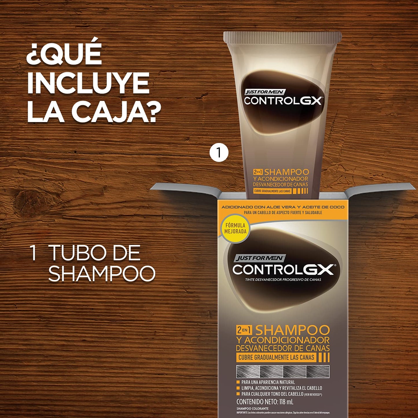 JUST FOR MEN Control GX Shampoo Desvanecedor Canas 118ml | Color Natural, Suave