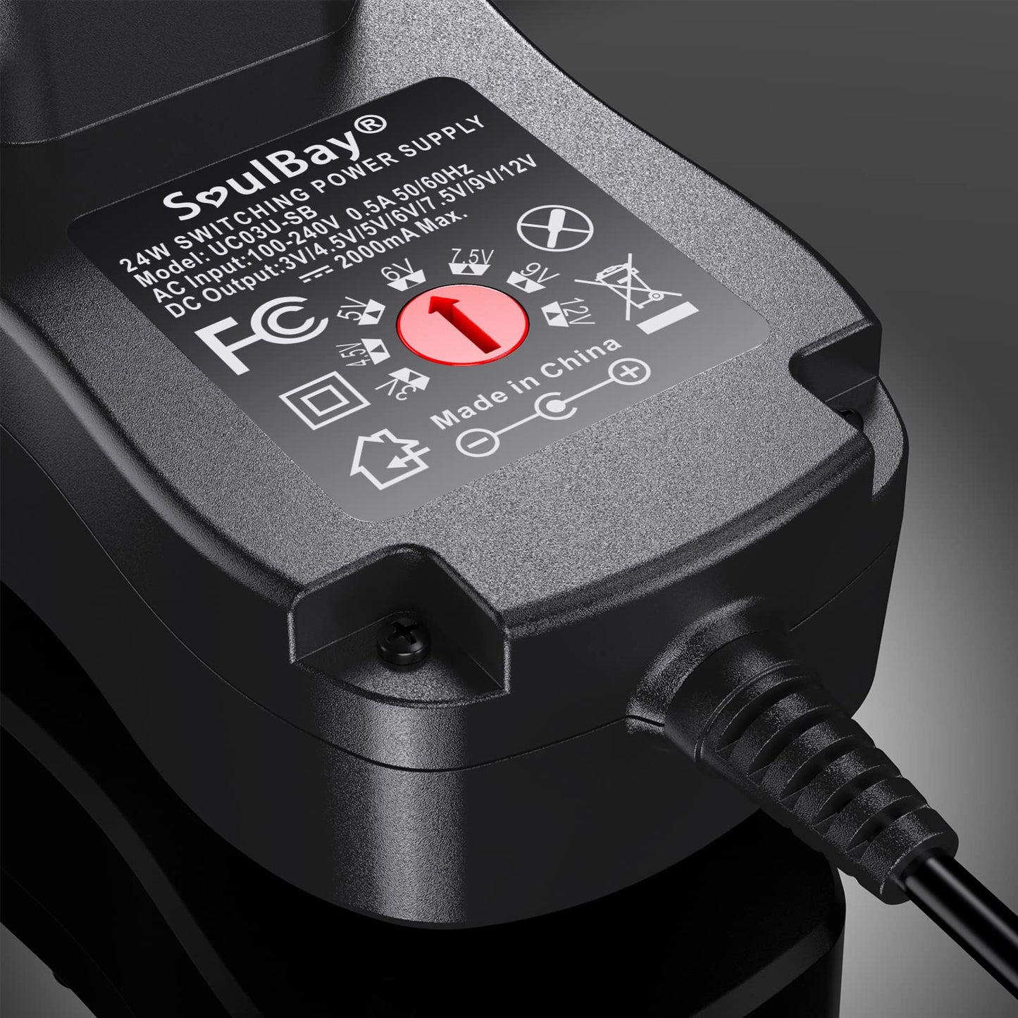 Adaptador AC/DC Universal SoulBay Negro Versión Mejorada Regulable Multi-Voltaje con 8 Conectores Seleccionables para Electrónica Doméstica de 3V a 12V 2 Amperios Máx.