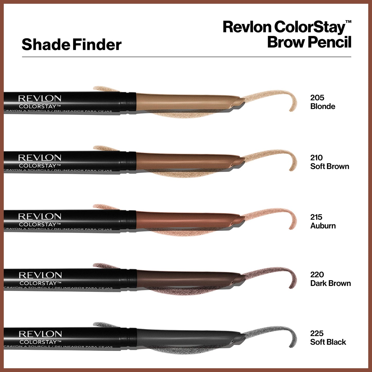 Lápiz de cejas de Revlon, Colorstay Maquillaje de ojos con carrete de cejas, impermeable, punta de precisión en ángulo de larga duración, 215 caoba, 0.1 onzas