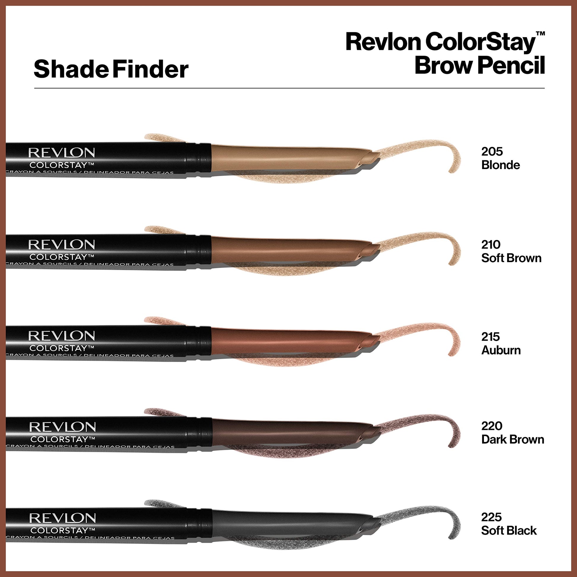 Lápiz de cejas de Revlon, Colorstay Maquillaje de ojos con carrete de cejas, impermeable, punta de precisión en ángulo de larga duración, 215 caoba, 0.1 onzas