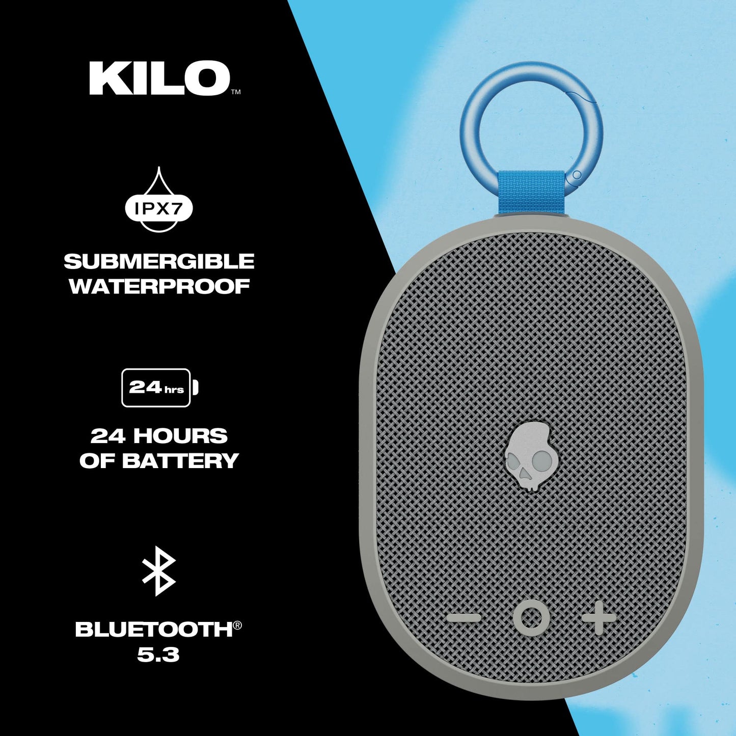 Skullcandy Kilo - Altavoz Bluetooth inalámbrico IPX7 Impermeable Mini Altavoz Bluetooth batería de 24 Horas radiador pasivo de Disparo hacia Abajo y emparejamiento inalámbrico Verdadero 2SKSK1845O0L2