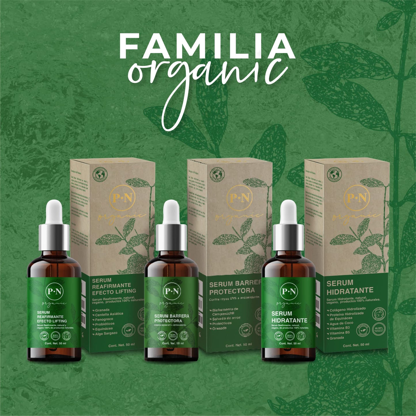 Serum facial PROTECCIÓN Organic | Suero facial con ingredientes 100% naturales, orgánico y vegano con Flor de Cempasuchil, Salvado de arroz, Probióticos, Granada para la piel. Protege contra rayos UV y la contaminación 50ml