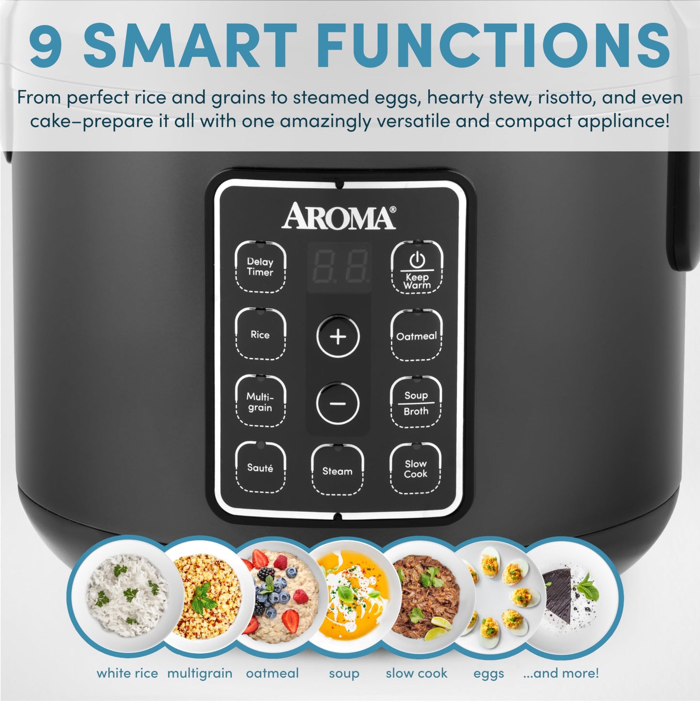AROMA® Multicocina digital de arroz y grano de 12 tazas (cocida) (ARC-966BD), negro