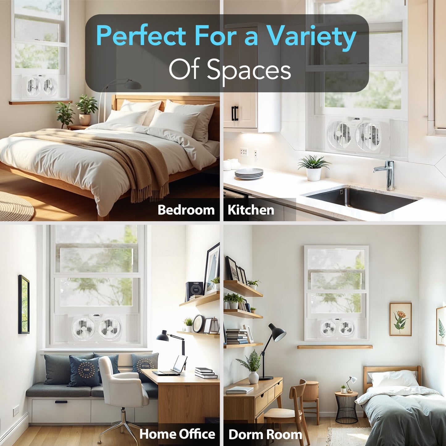 Comfort Zone - Ventilador de ventana para recámara, ventiladores dobles de 3 velocidades de 9 pulgadas con expansores de bloqueo automático, ventilador de escape de ventana, visualización de errores