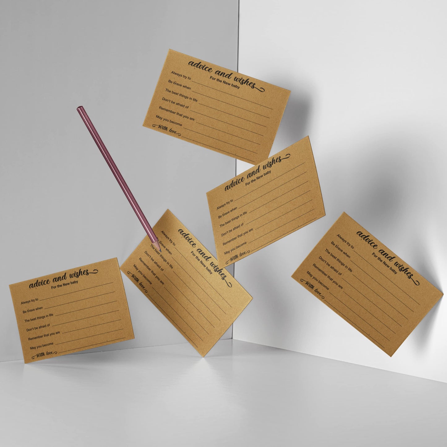 Advice and Wishes for Baby Shower, paquete de 50 tarjetas de consejos de papel kraft para bebé, tarjetas de juego de baby shower, 4 x 6 pulgadas (bebé nuevo)