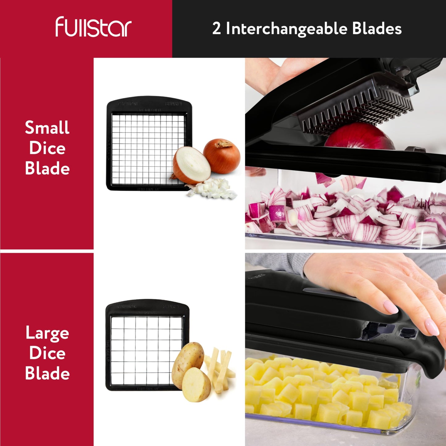 Fullstar - Picador de verduras y espiralizador - Picador de alimentos con contenedor, rebanador de frutas, utensilios de cocina y accesorios, esenciales para el hogar (2 en 1, negro)