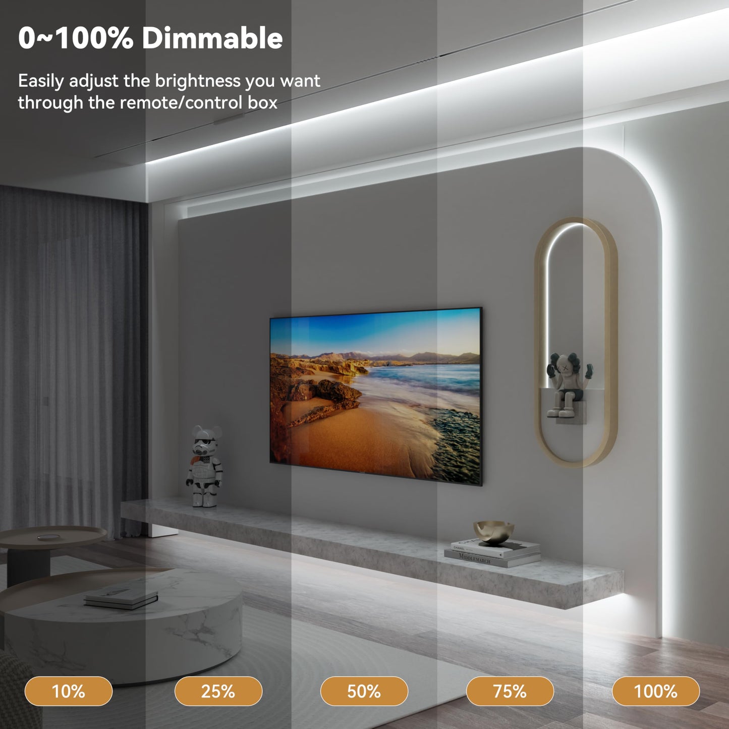 Tira de Luz LED PAUTIX Blanca 6000 K Regulable con Control Remoto para Iluminación de Hogar y Oficina