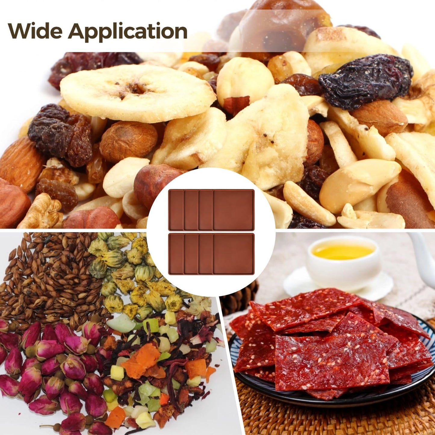 Epicover 8 Bandejas Deshidratadoras de Silicona, 14 x 14 Pulgadas, Compatibles con Excalibur, Antiadherentes con Borde para Frutas, Verduras, Carne