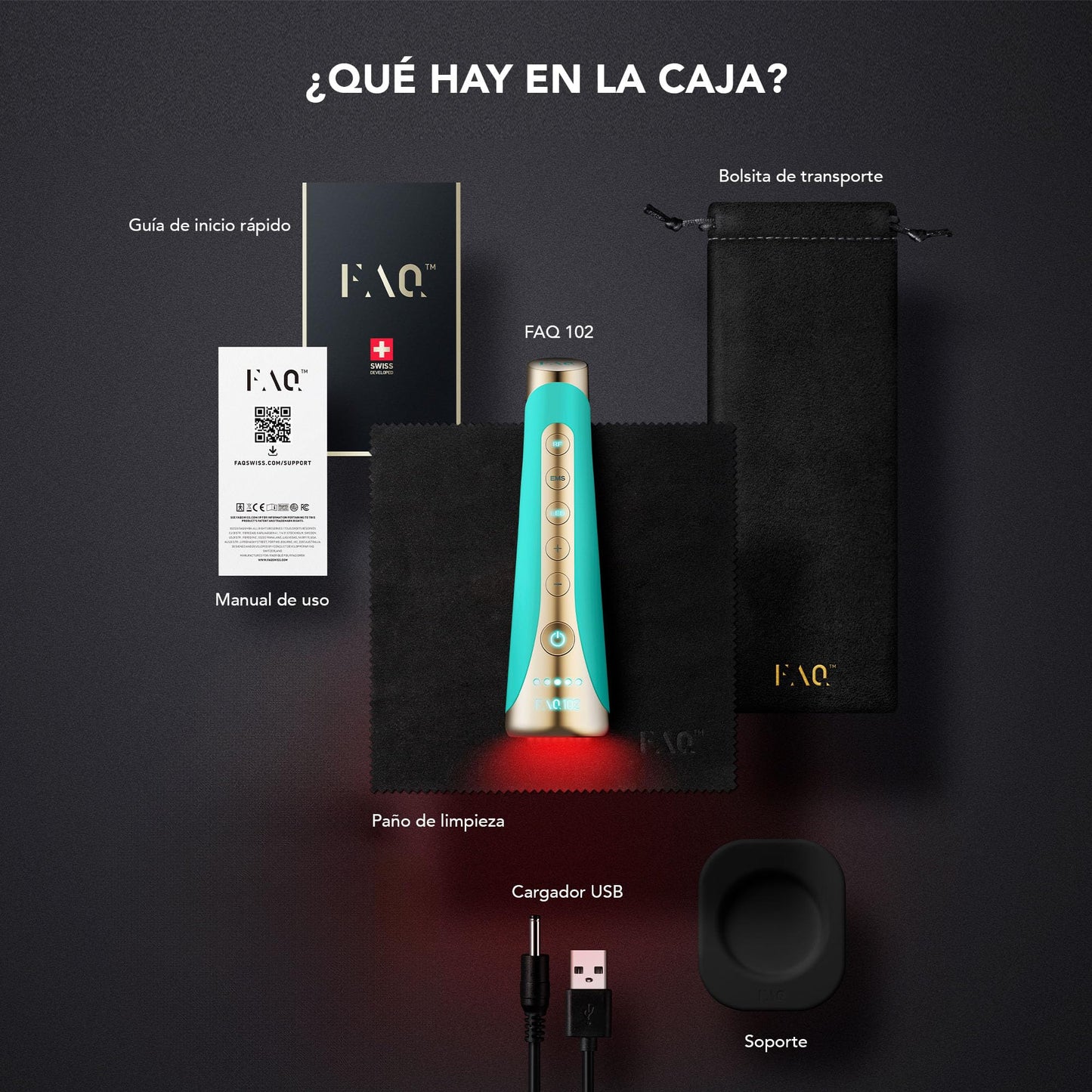 FAQ 102 - Radiofrecuencia facial - Masajeador facial reafirmante - Luz roja LED para el cuidado de la piel - Alta frecuencia para tonificación - Tratamiento antiarrugas - Topaz