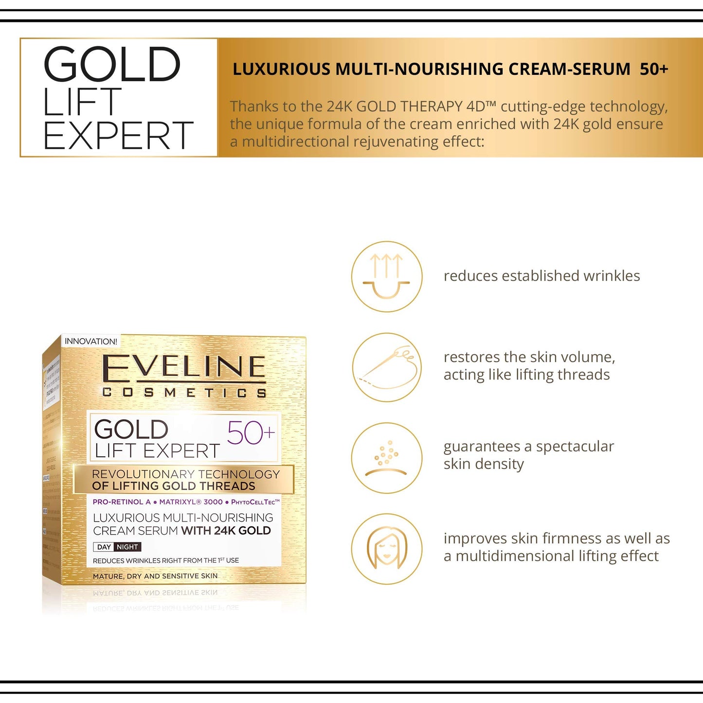 Gold Lift Expert - Suero de crema nutritiva de lujo con oro de 24 quilates a partir de 50 años