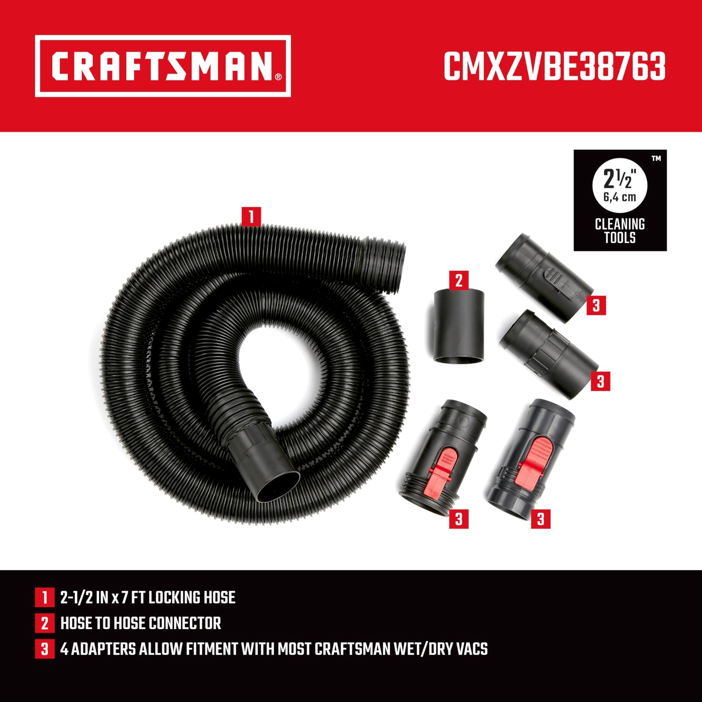CRAFTSMAN CMXZVBE38763 Kit de manguera de aspiradora POS-I-LOCK 2-1/2 pulgadas. x 7 pies