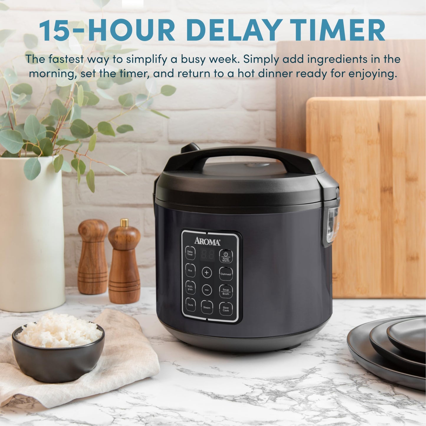 AROMA® Multicocina digital de arroz y grano de 12 tazas (cocida) (ARC-966BD), negro