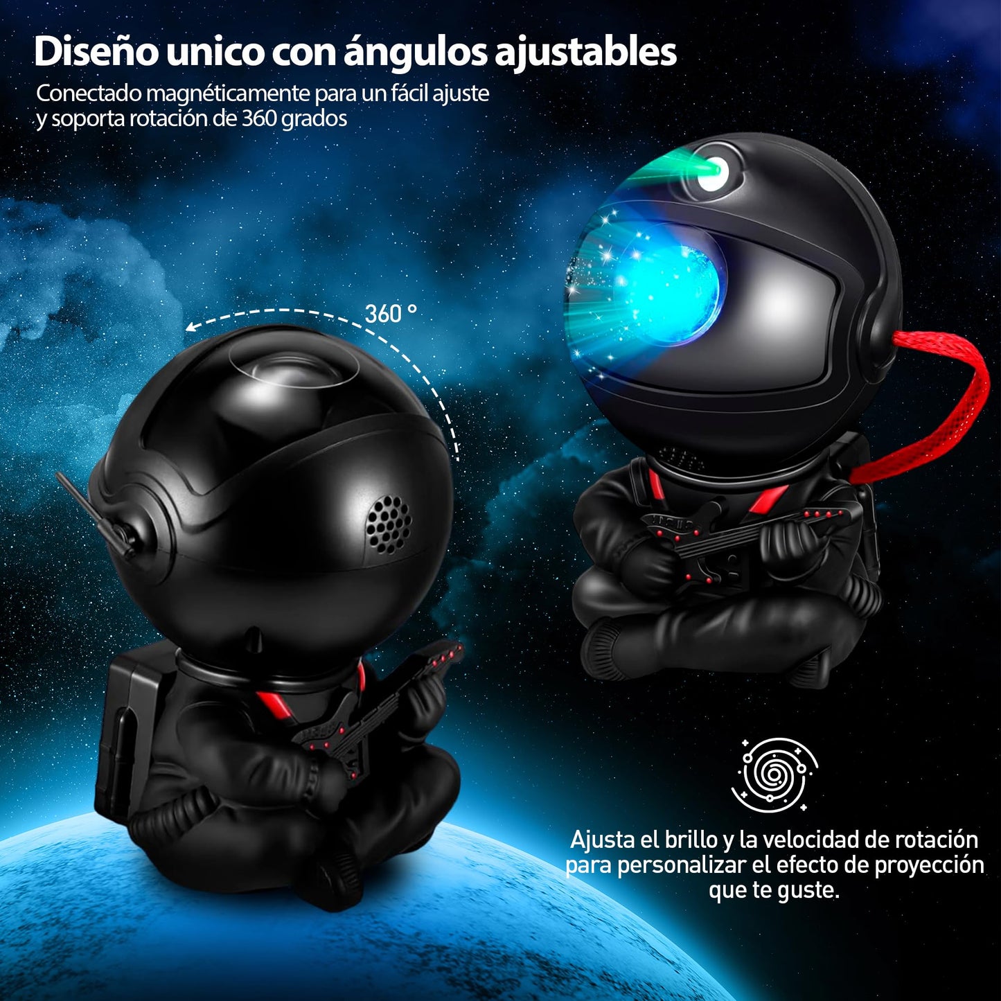 Bluelander Proyector Astronauta, Astronauta Proyector de Estrellas, Control Remoto, Luces Estrellas, Adecuado para Niños, Regalo Ideal, Ángulo Ajustable 360° (Negro)