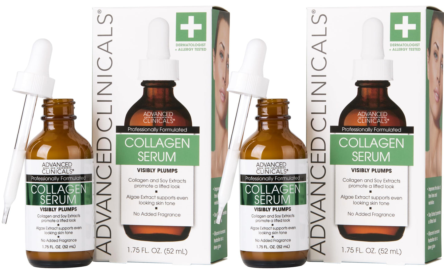 Suero facial avanzado con colágeno para rellenar instantáneamente las arrugas - Con soya y extractos de alga - Pack de 2 - 52ml - Tratamiento antiarrugas y reafirmante - ¡Compra ya!