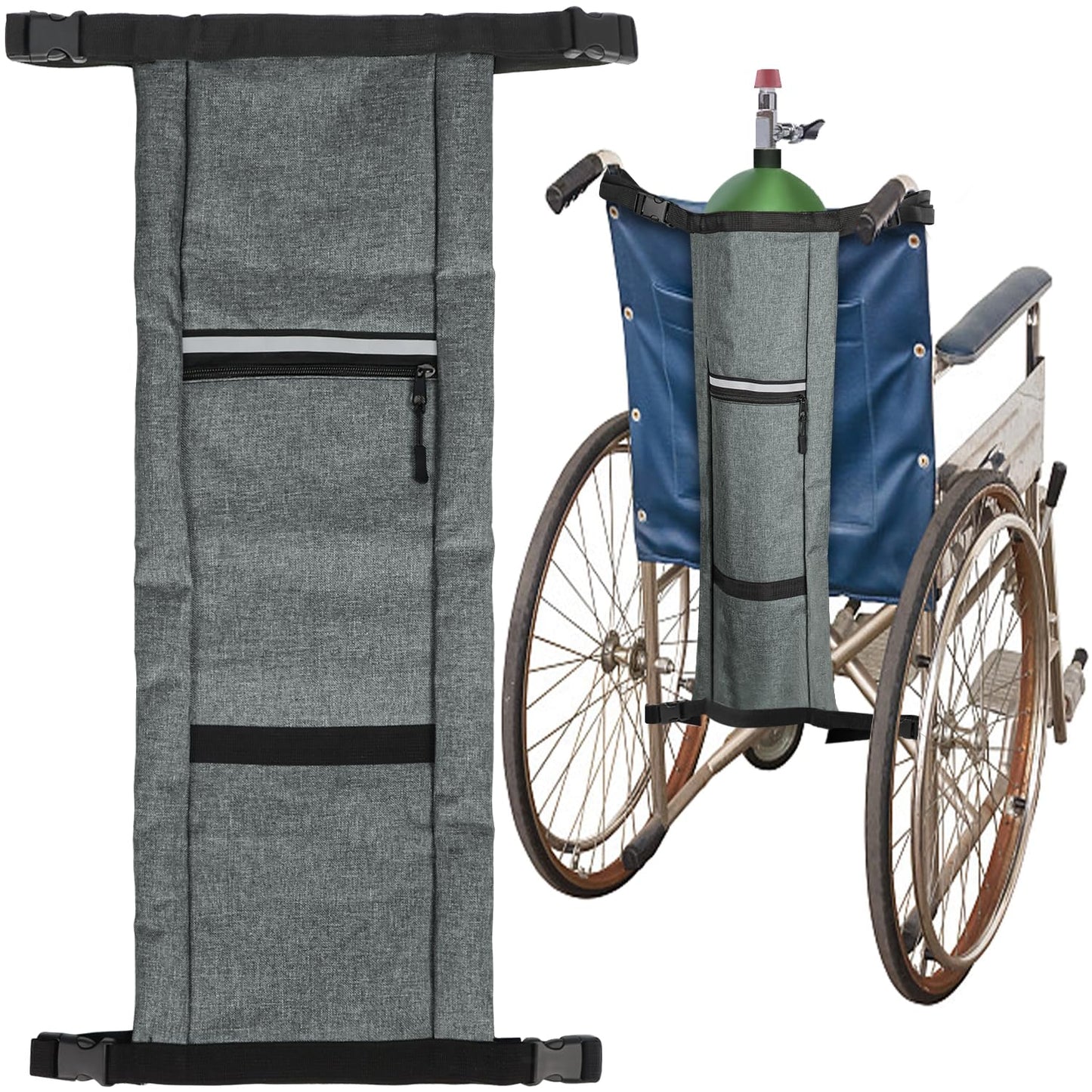 Bulaned Bolsa Portátil para Tanque de Oxígeno, Bolsa Cilíndrica de Oxígeno, Soporte para Tanque de Oxígeno para Silla de Ruedas con Hebillas, Bolsa Cilíndrica Ajustable, Bolsa para Tanque de Oxígeno