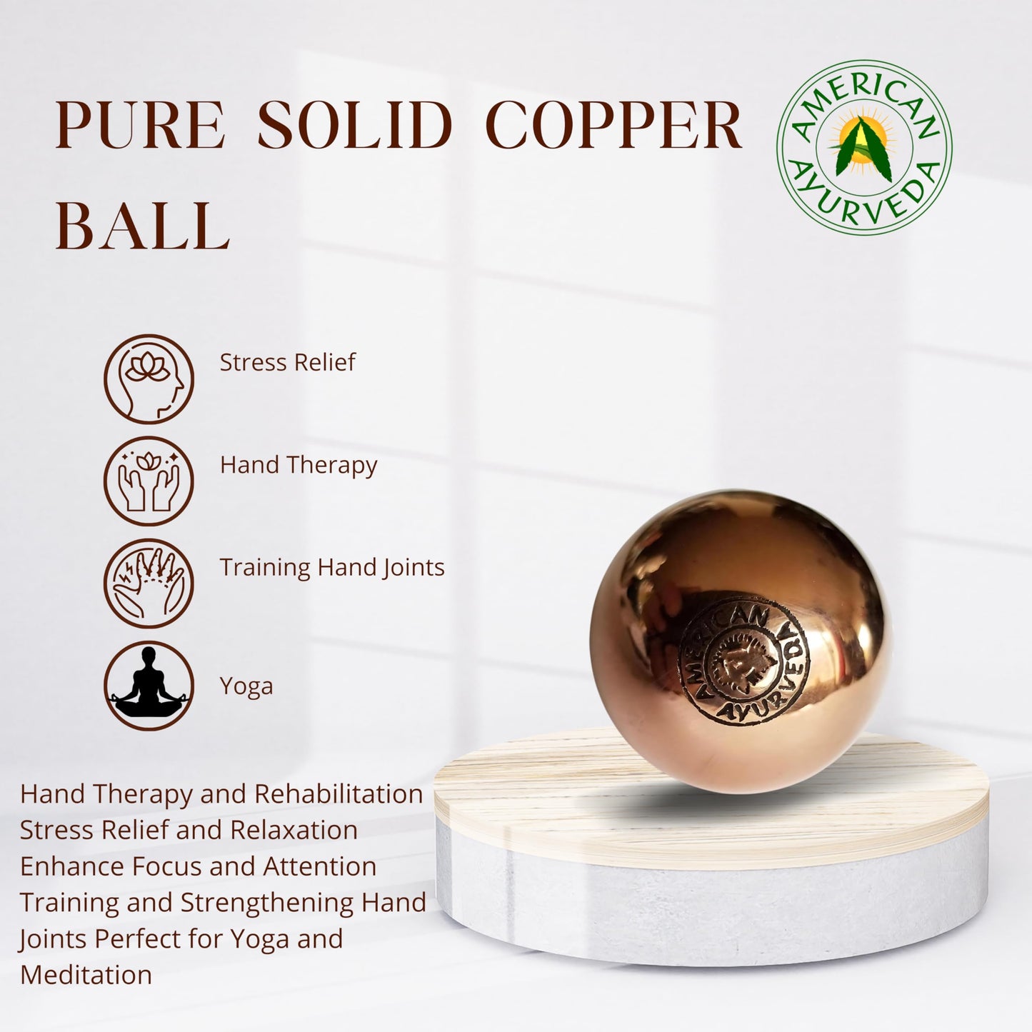 American Ayurveda - Bola de cobre puro, aporta integridad y pensamiento claro con energía natural meditación Dia orbe esfera, obtén agilidad mental terapia de movimiento a tierra con orbe de cobre, 2