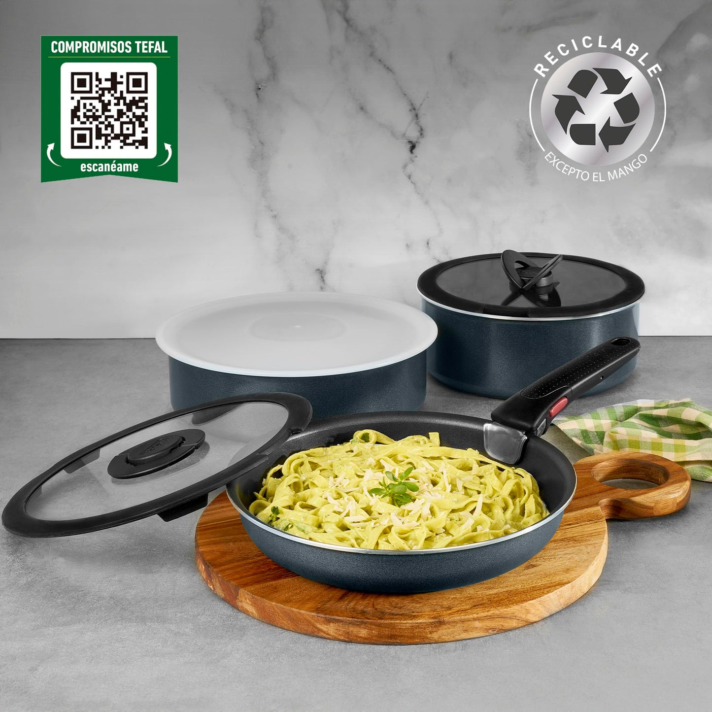 T-fal Ingenio XL Force Batería de Cocina de 12 piezas con Mango Removible, Antiadherente Titanium 2x, tecnología Termo-Señal y base de difusión, L1589002