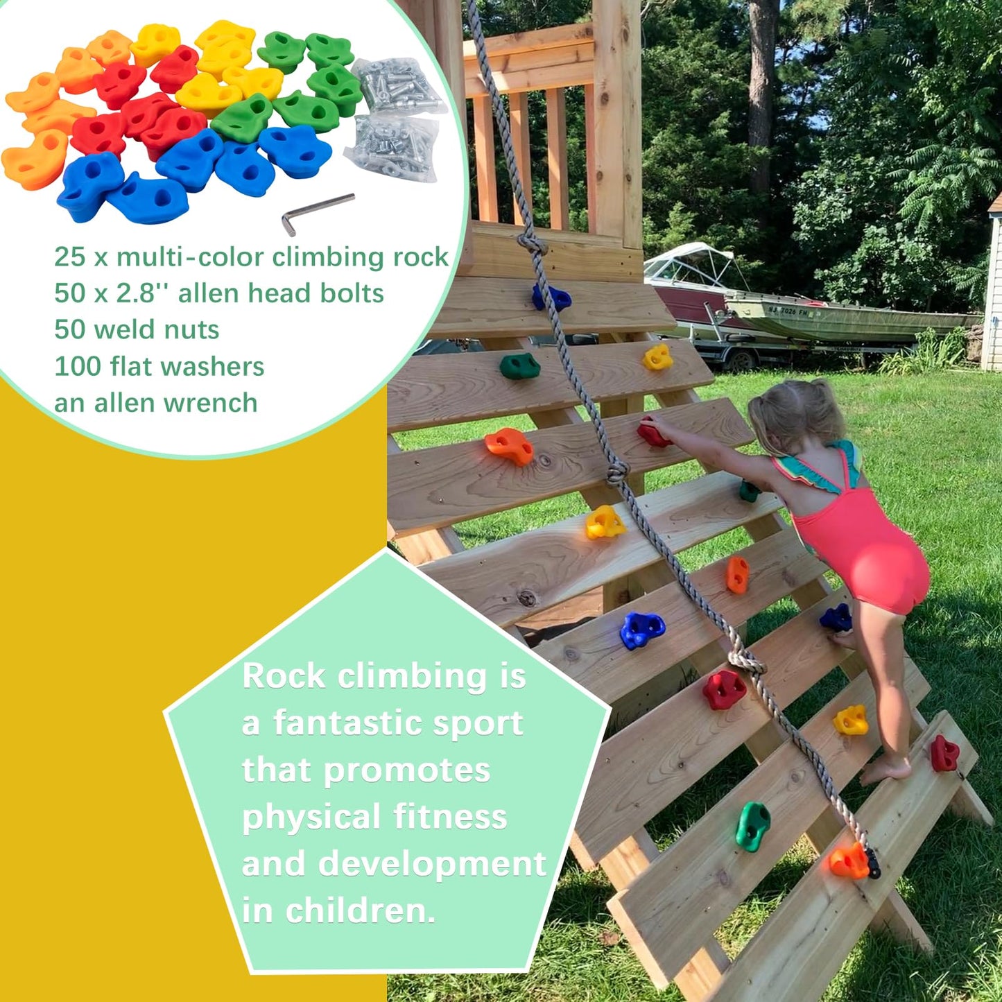 KAKO - Soportes para escalada en roca, para escalada en pared de roca, para niños, para escalada en roca para niños, para escalada en roca para niños con accesorios de montaje (25 piezas)