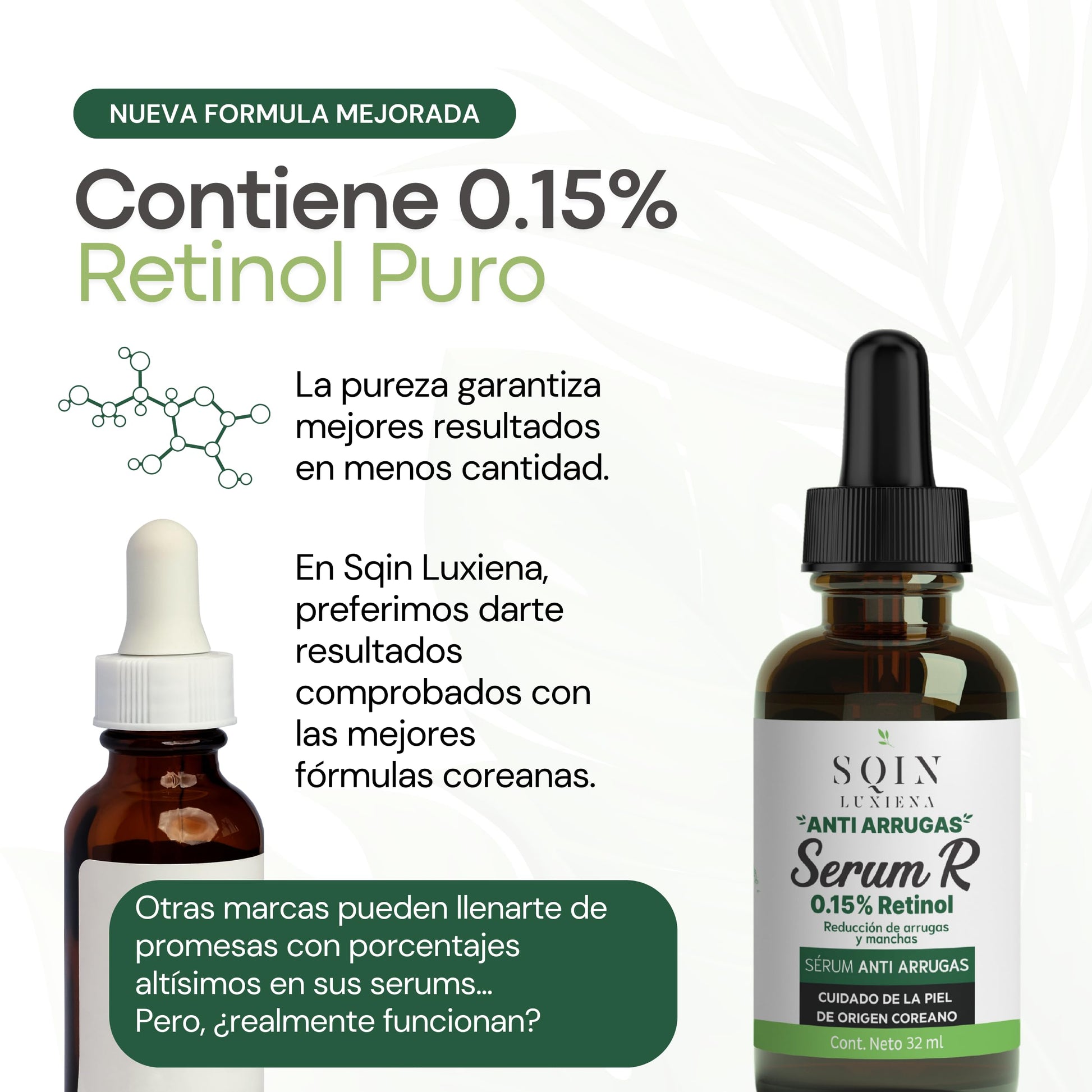 Sqin Luxiena Korean Serum Retinol 0.15%, Niacinamida y Vitamina E Facial. Suero Nocturno Antiarrugas + Anti Manchas. Serum de noche para signos de envejecimiento avanzados. 100% Skincare Coreano Vegano 32 ml.