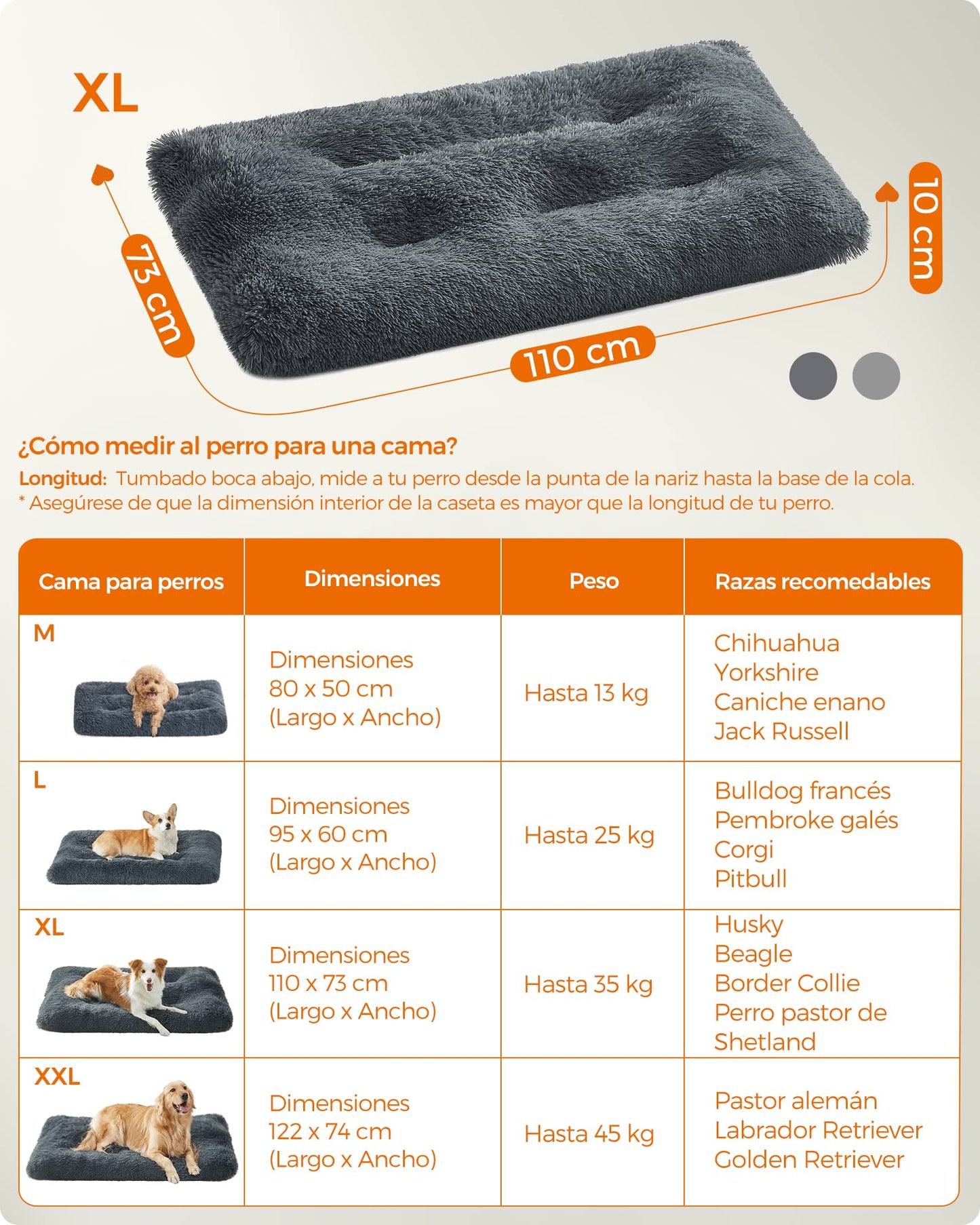 Feandrea Cama para Perros, Sofá para Mascotas, 110 x 73 cm, Lavable a Máquina, con Cojín, Gris Oscuro MPGW203G02