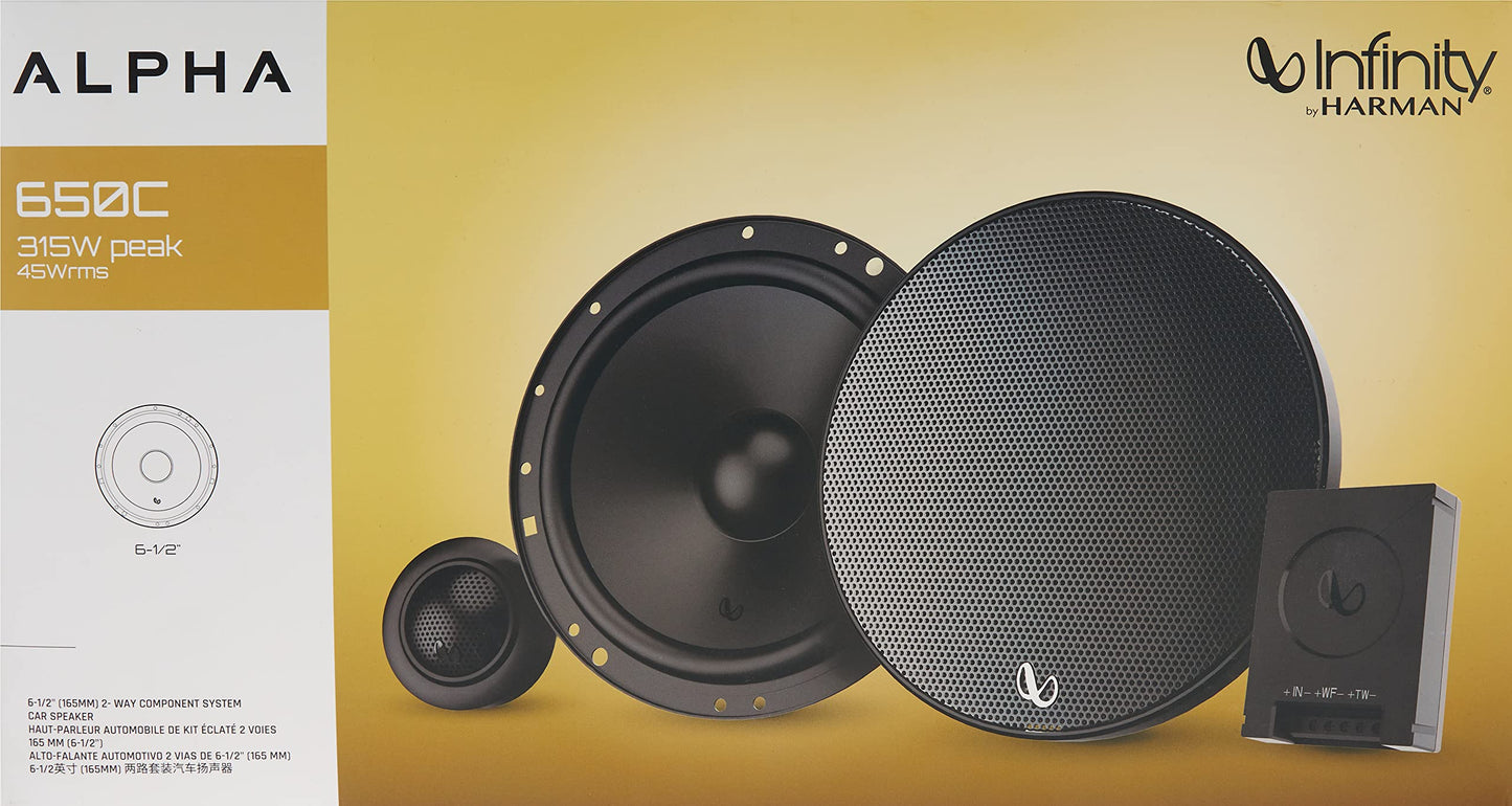Infinity Alpha 650C - Altavoz de Coche de componentes bidireccionales de 6.5 Pulgadas, Potencia máxima de 315 vatios