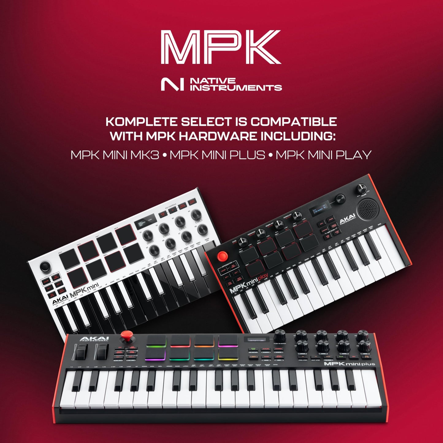 Akai Professional MPK Mini MK3 - Teclado Controlador MIDI USB de 25 Teclas con 8 Drum Pads, 8 Perillas, Software de Producción Musical y Native Instruments Sound Package (NKS Integration), Blanco