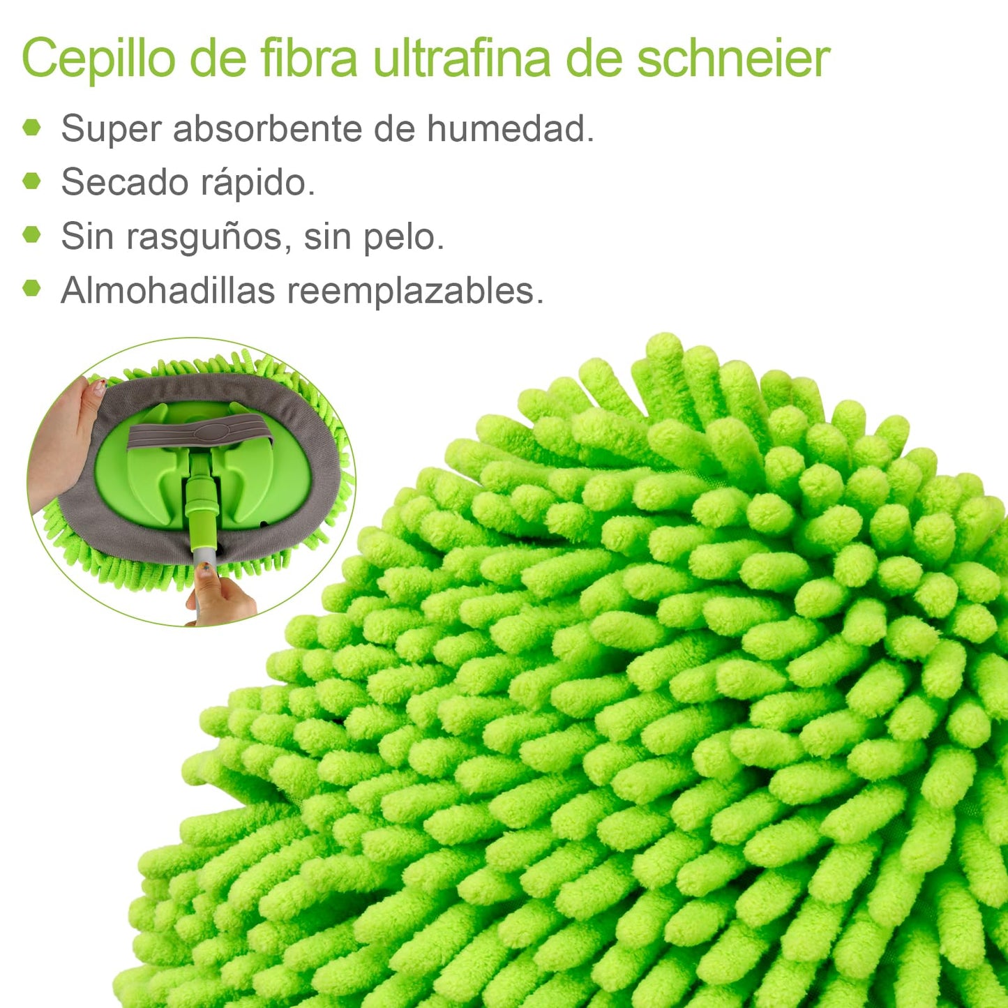 Bonieset chenilla microfibra cepillo para polvo de lavado de coche con mango largo kit de limpieza de coche con cepillo de lavado de coche microfibra cabezales de fregona toalla plumero de ventilación