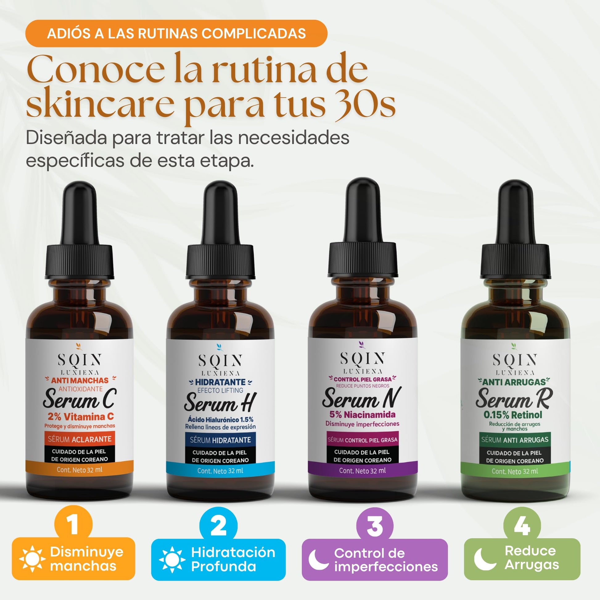 Sqin Luxiena Korean Serum de Vitamina C 2% y Ácido Hialurónico Facial. Aclara la Piel, Antimanchas facial + Antiarrugas + Antioxidante, Suero Facial de Día Vitamina C y Vitamina E, Skincare Coreano Vegano 32ml.