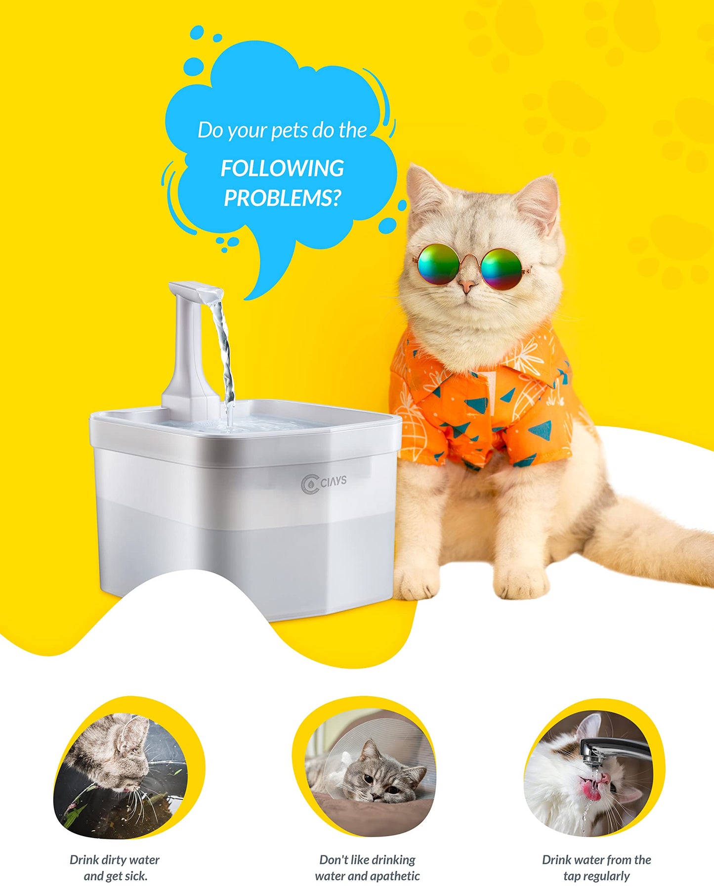 Fuente de Agua Automática Ciays Blanco con Filtros de Repuesto para Mascotas