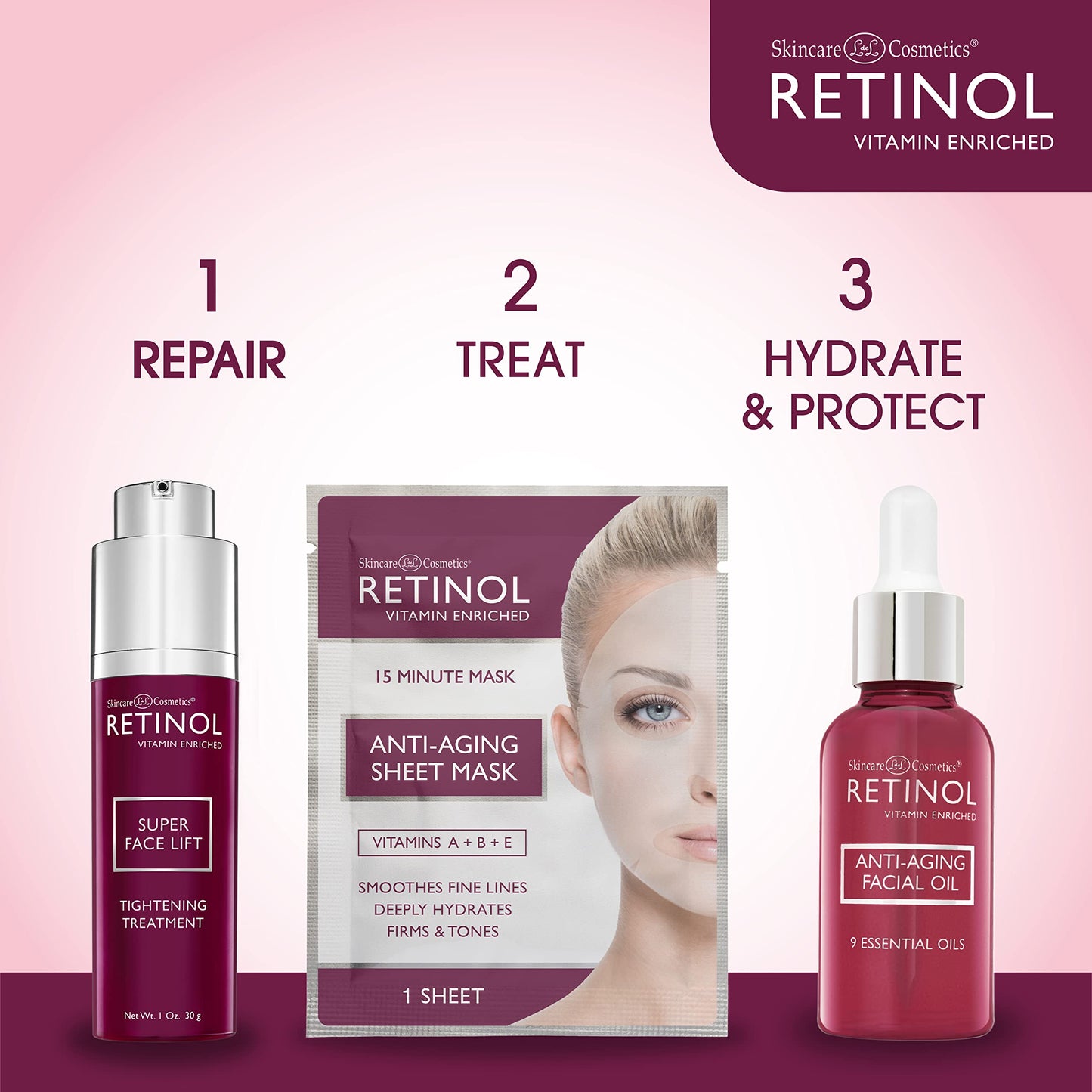 Retinol Super Face Lift – Firme visiblemente y aprieta para un aspecto más joven y elevado. Impregnado con retinol, vitaminas C y E, esta mezcla reafirmante es una belleza "rápida fijación"