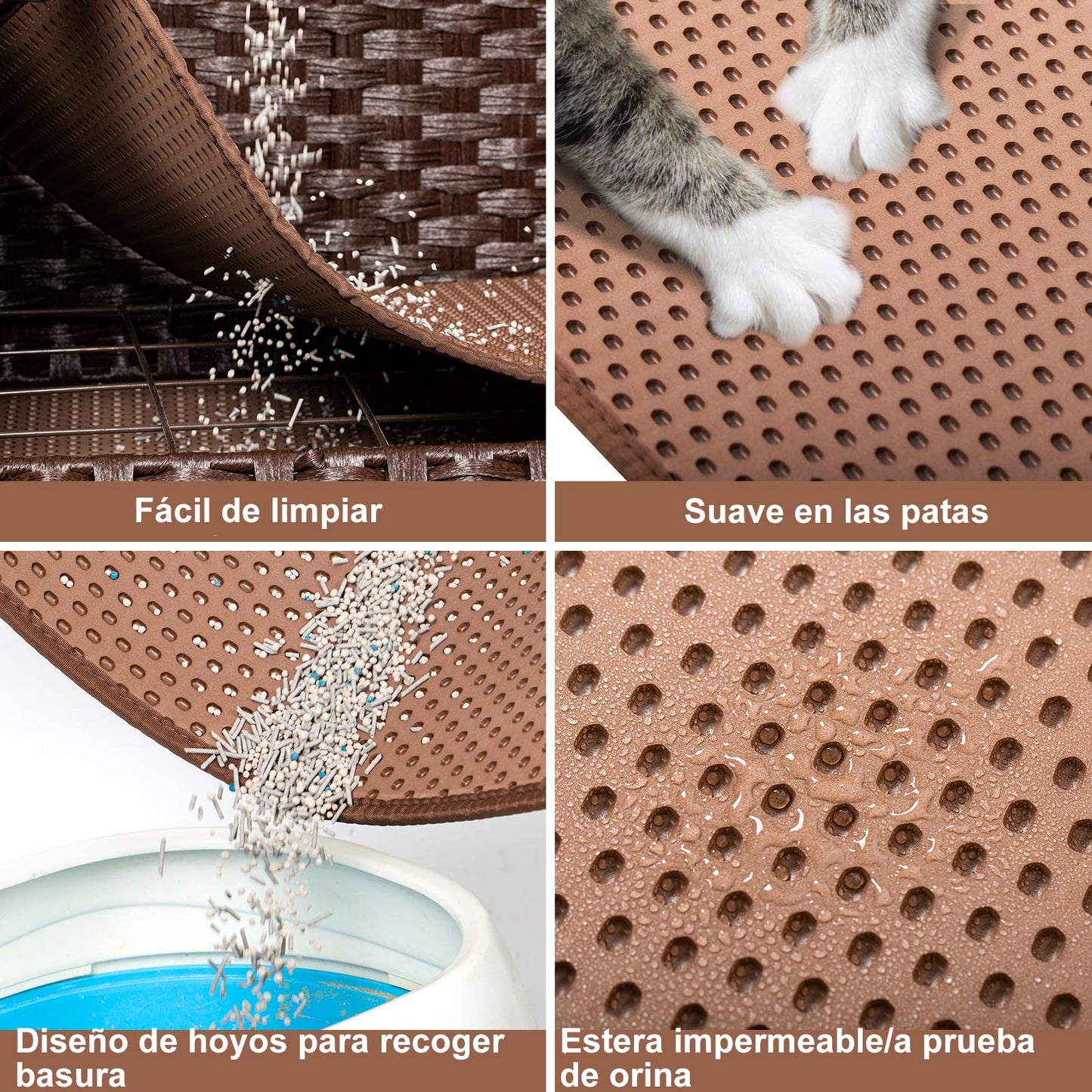FABATO Arenero para Gato Grande Cerrado - Casa para Gatos Exterior - Puerta Lateral para tu Mascota - Mueble de Mimbre Ratán Tejido a Mano - Incluye Alfombrilla Suave (Marrón)