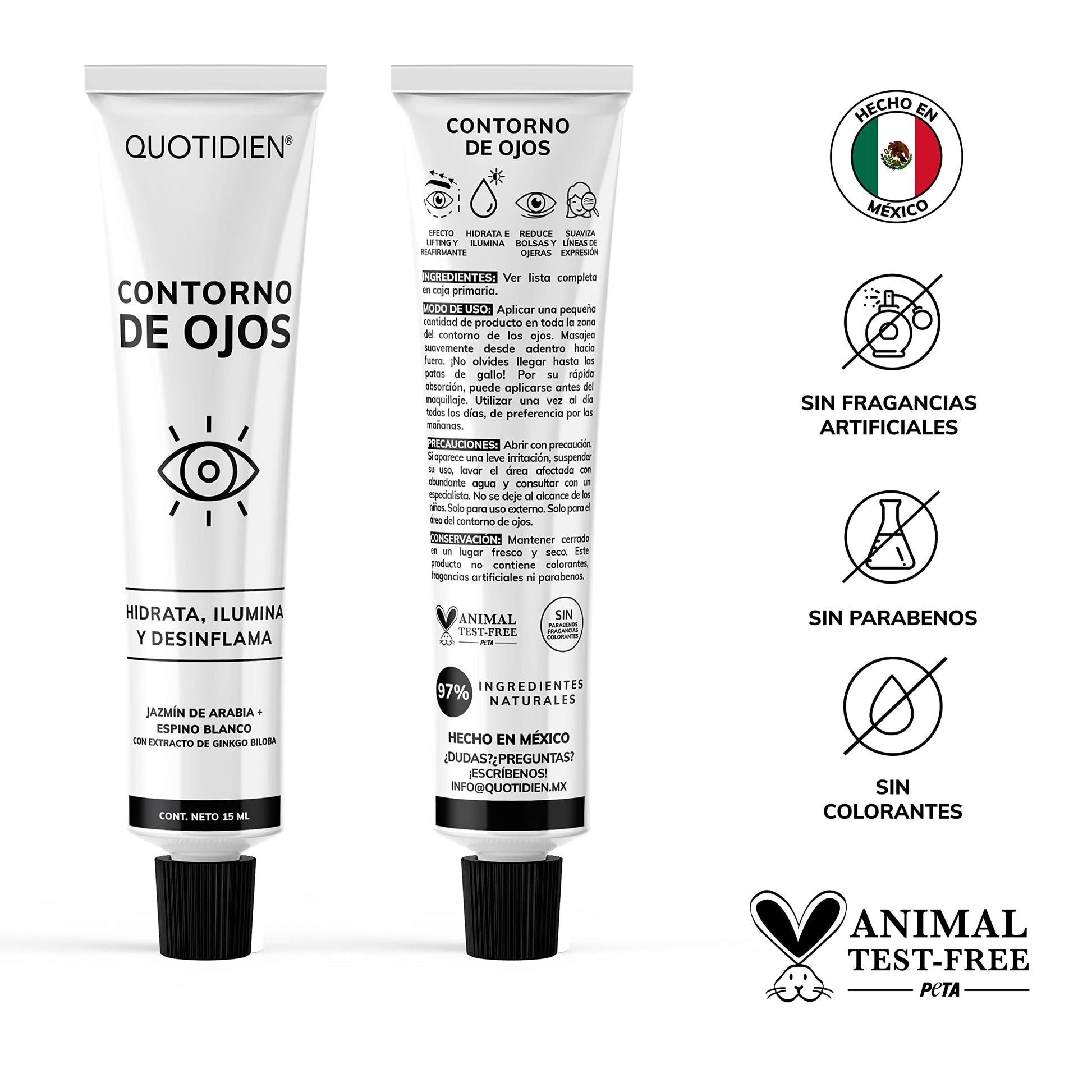 Contorno de Ojos en Gel-Hidratación y luminosidad- Atenúa Líneas de Expresión - Refresca y energiza tus ojos- Ligero y Rápida absorción- Sin fragancia-Sin parabenos- SkinCare-Todo Tipo de Piel | 15ml