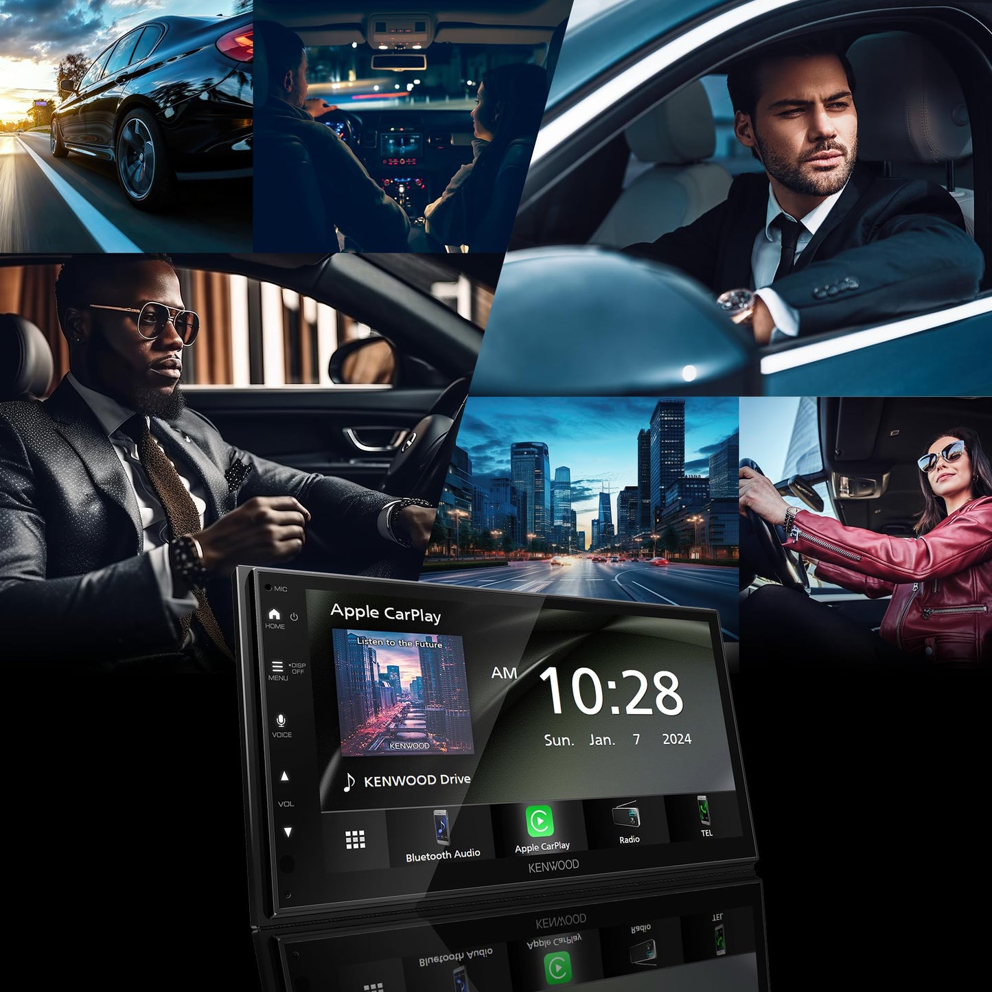 KENWOOD DMX4710S - Estéreo digital para coche (50 W x 6 Ch), compatible con Apple CarPlay y Android, unidad principal habilitada para Bluetooth con visualización LCD de 17.27 cm, visualización