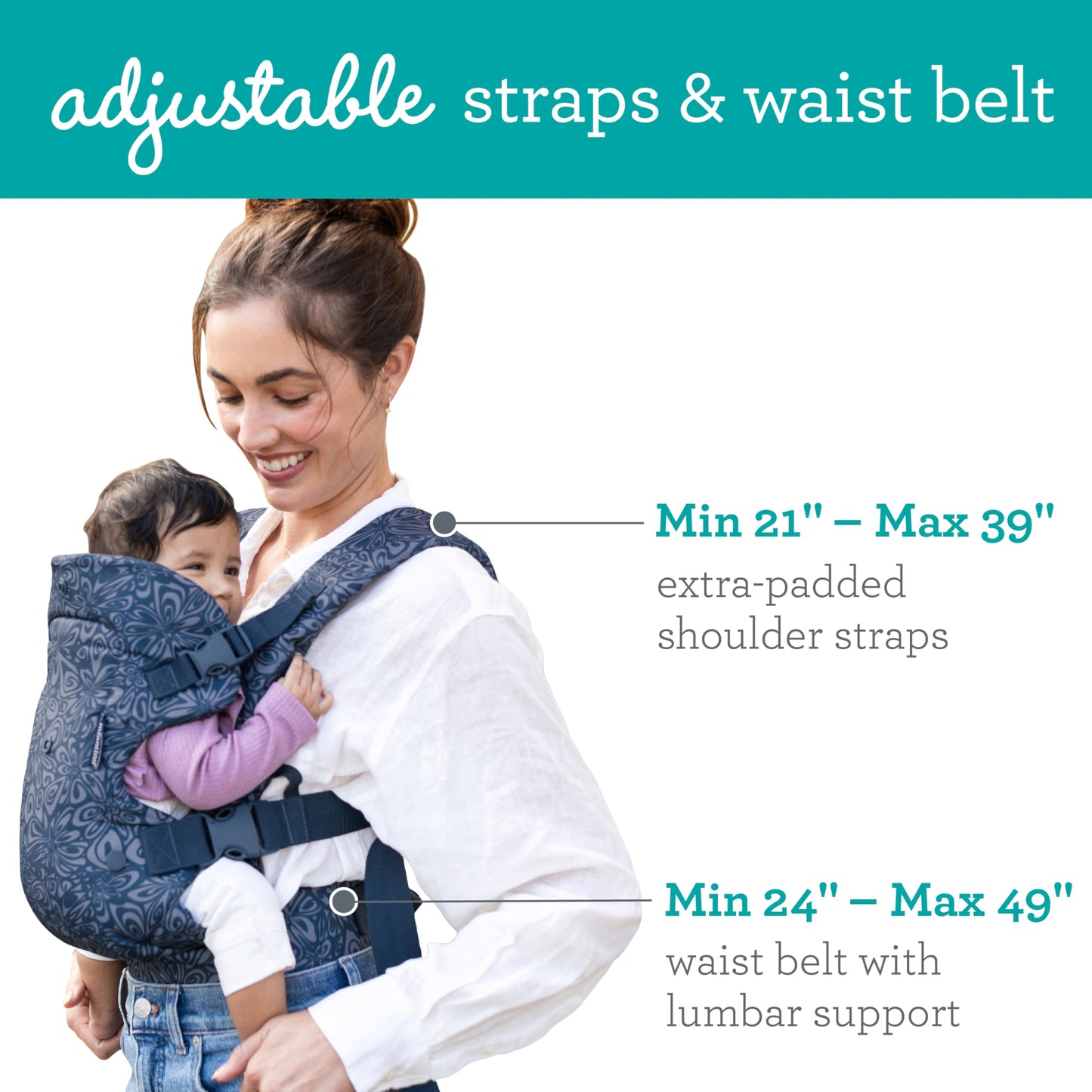 Infantino Flip Advanced Portabebés 4 en 1 – Ergonómico, Convertible, frontal y frontal hacia fuera Portabebés delantero y trasero para recién nacidos a niños pequeños 8-35 libras, azul marino floral