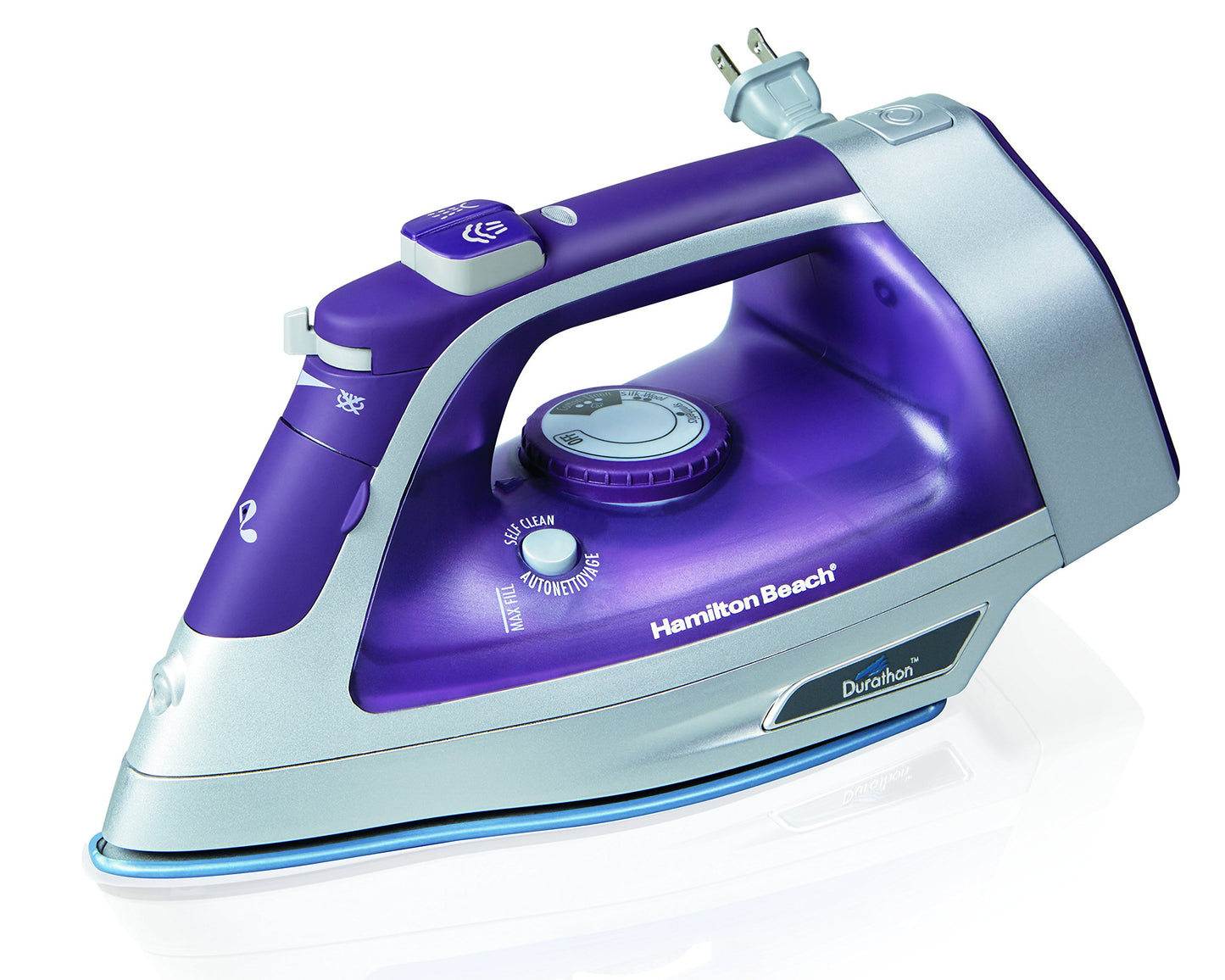Hamilton Beach 19803R Plancha de Vapor Durathon Cerámica Antiadherente con Cable Retráctil, 10 Años de Garantía en Suela, Morada.