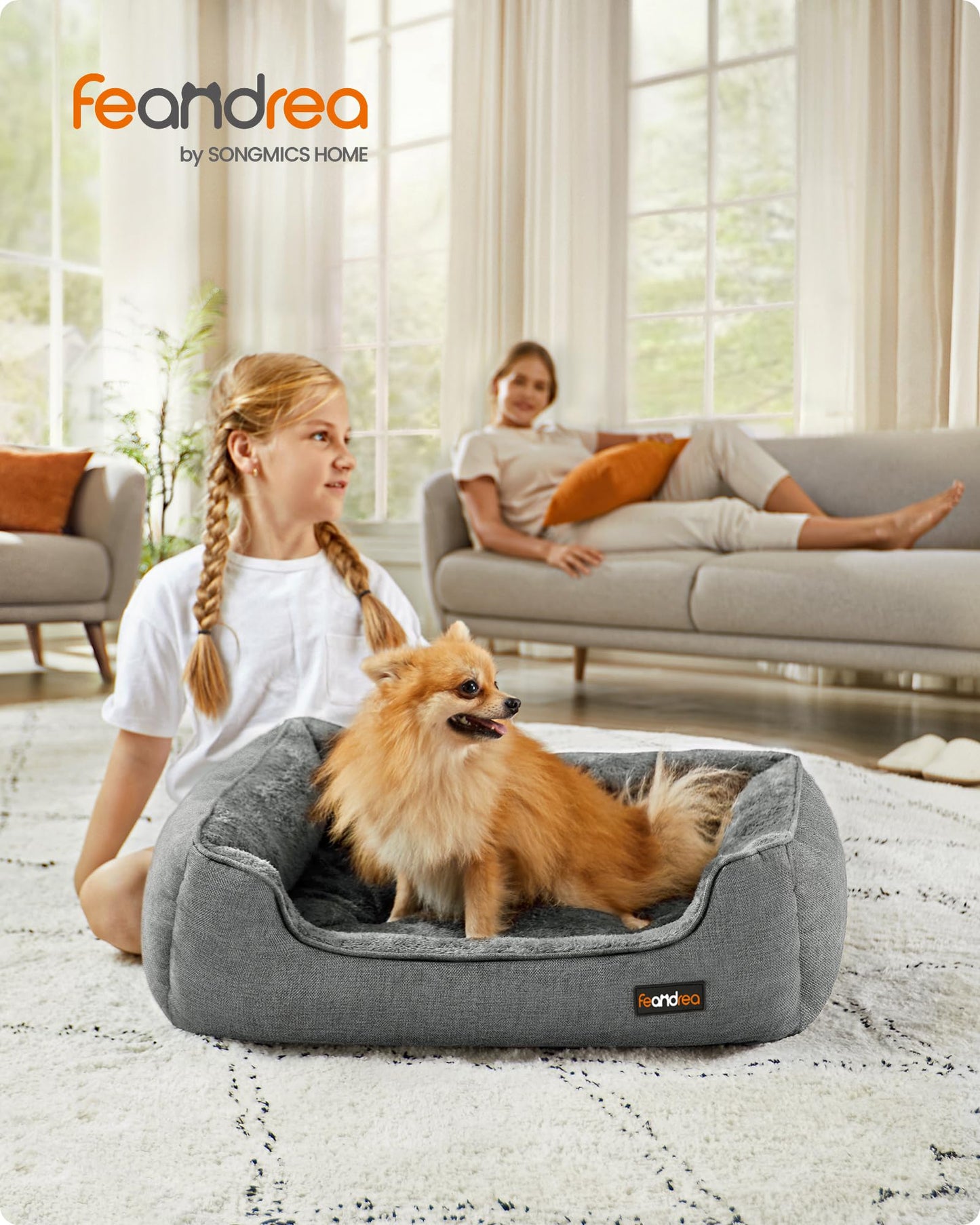 Feandrea Cama para Perros, Sofá para Mascotas, 70 x 55 x 21 cm, Bordes Elevados, M, para Perros Pequeños, Gris Claro MPGW10GG