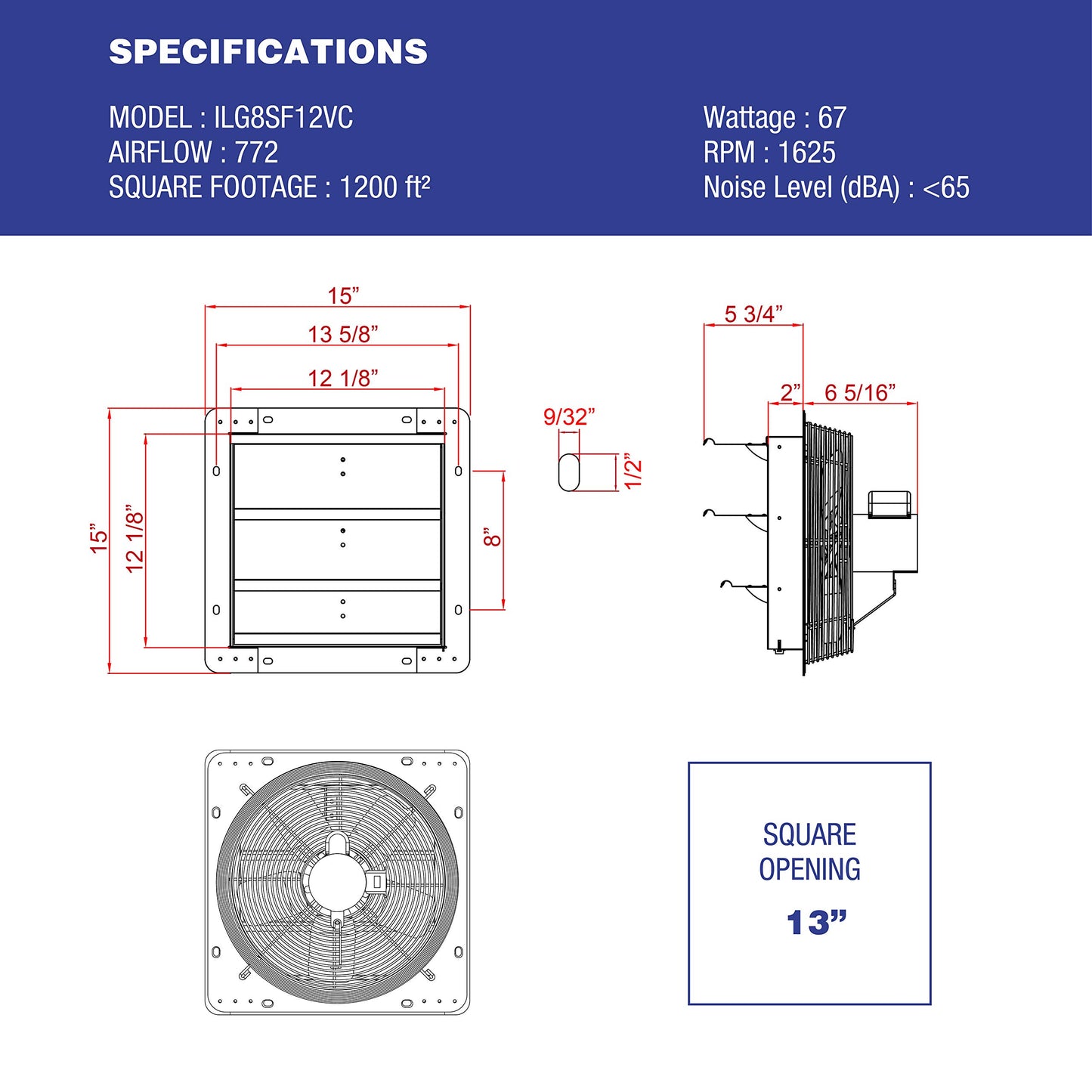 iLiving - Ventilador de Escape de Obturador de 12 Pulgadas con termostato inalámbrico Inteligente y Humedad Control Remoto, Ventilador de ventilación de ático montado en la Pared de Velocidad