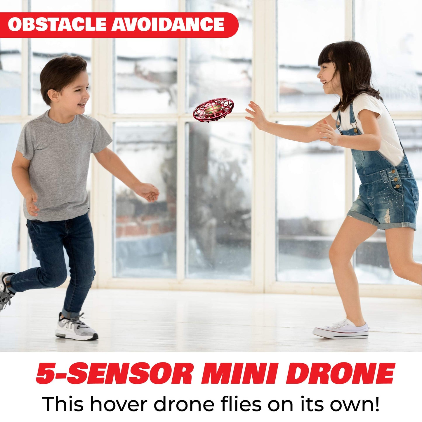 Force1 Scoot - Dron manual para niños o adultos, mini dron con sensor de movimiento manos libres, fácil de interior, pequeño ovni juguete de bola voladora para niños y niñas (rojo)