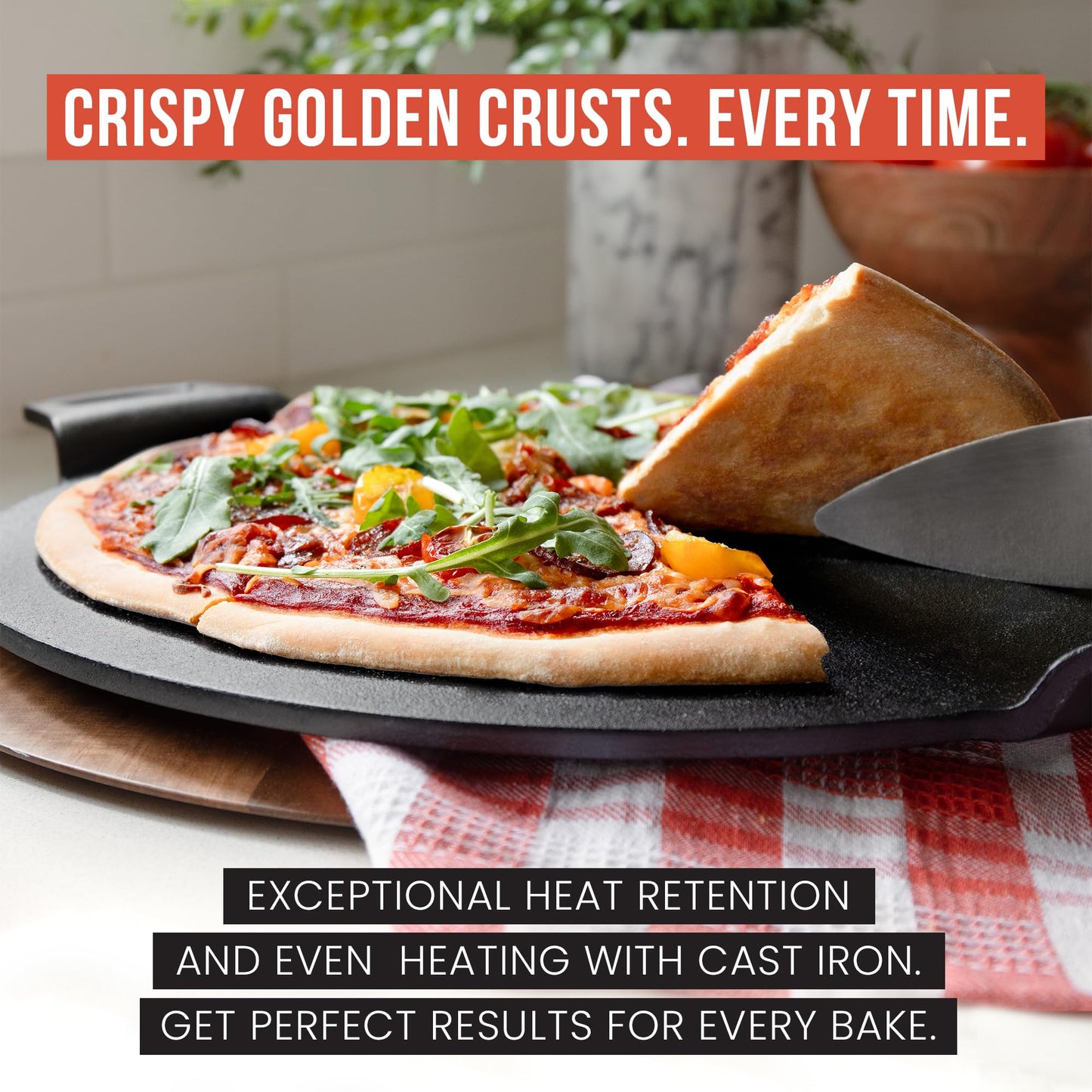Chef Pomodoro Sartén para pizza de hierro fundido, con asas precondimentadas, bandeja para hornear, parrilla redonda para dosas, tawa roti, comal para tortillas, horno de pan (de 38 centímetros)