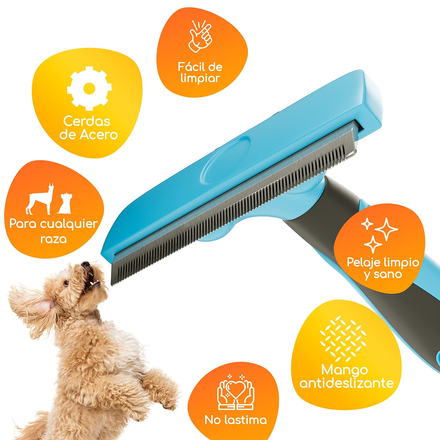 Deslanador MASCRETTA Azul con Firme y Cómodo Agarre para Mascotas