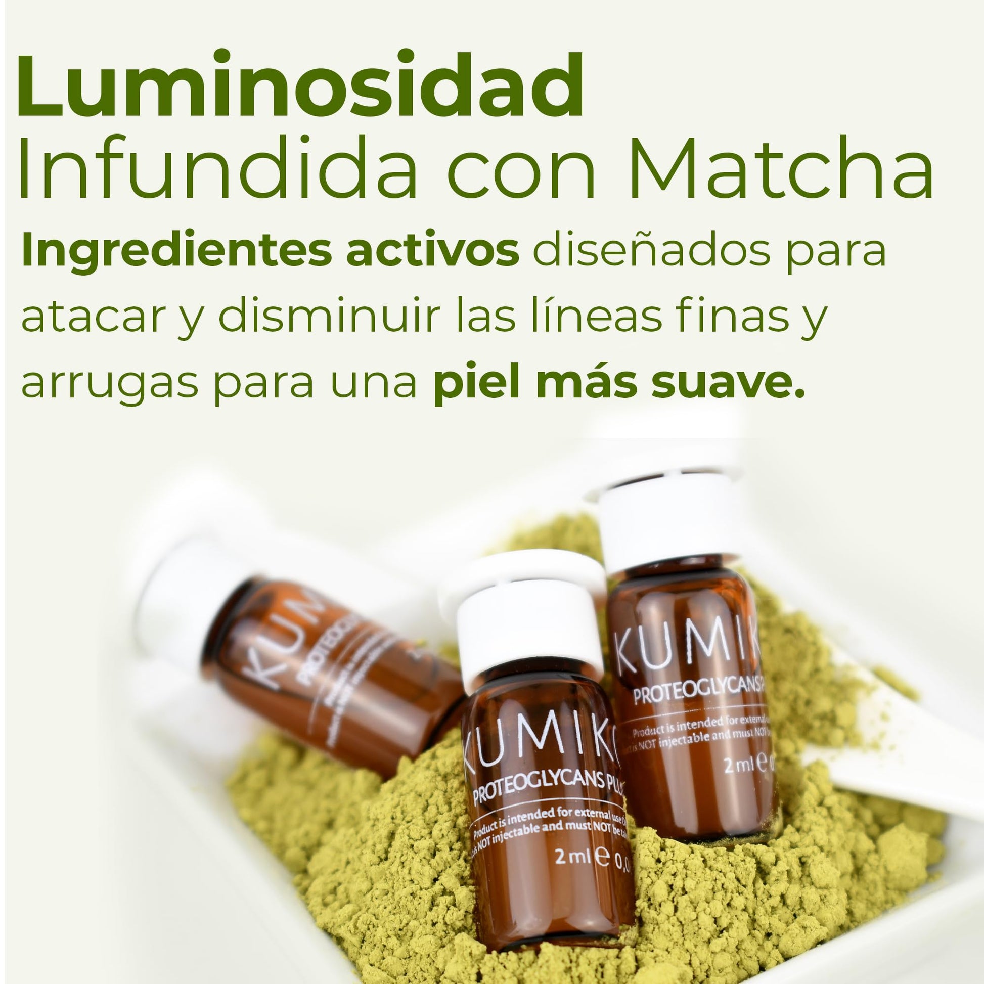 KUMIKO Matcha Intense Recovery - Suero Facial Hidratante con Proteoglicanos, Antienvejecimiento y Corrector de Arrugas - Reduce las Bolsas en el Rostro las Líneas Finas - Cuidado de la Piel, 15 Vials