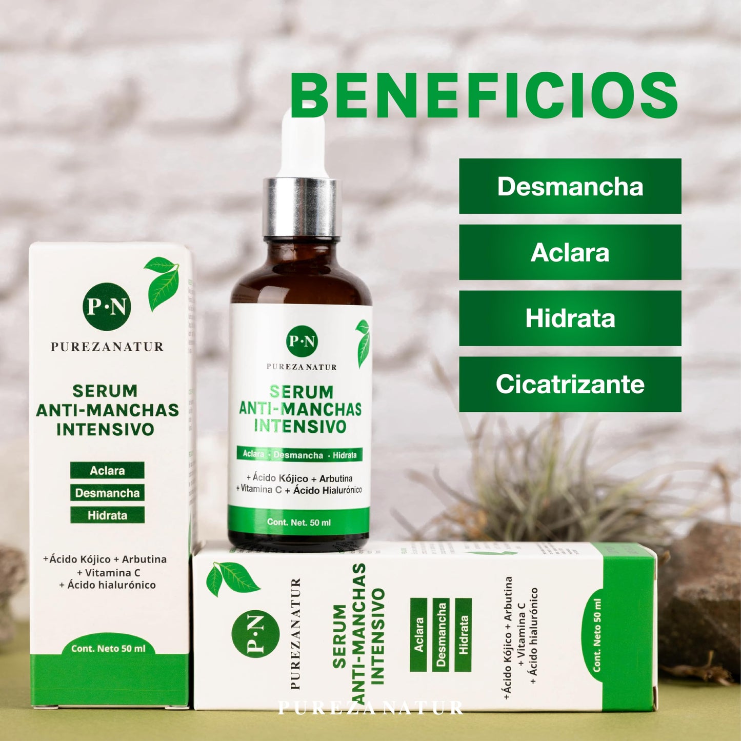 PUREZA NATUR Suero Facial aclarante intensivo para paño en cara y cuerpo + Acido Hialuronico facial + Vitamina C | Serum que Humecta y aclara la piel desvanece arrugas, manchas y repara cutis face repair skincare