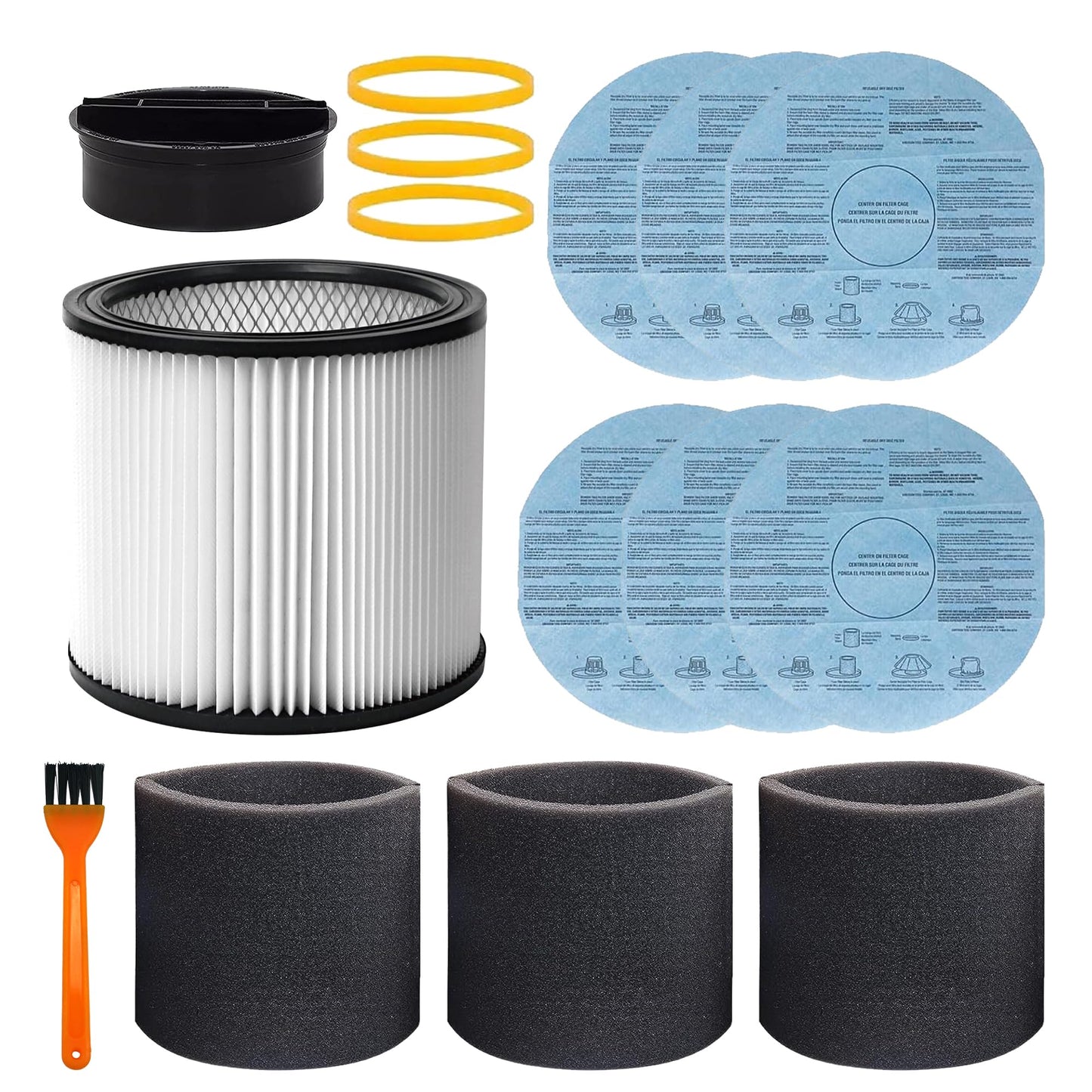 Filtro de repuesto 90304, 90107 filtro seco, funda de espuma 90585 apto para aspiradoras en húmedo/seco shopvac 90304, 90350, 90333, 903-04-00, 9030400, 5 galones hasta aspiradoras en húmedo/seco
