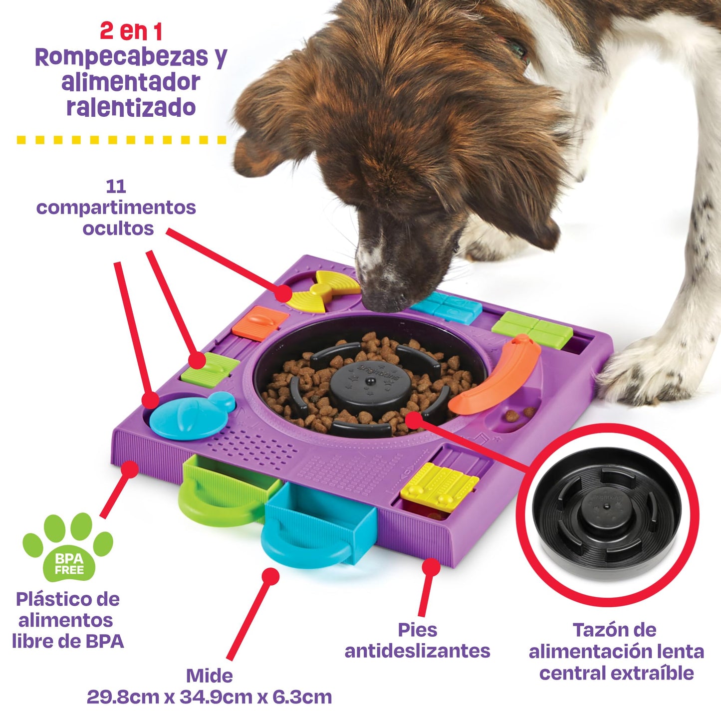 Brightkins DJ Doggo Puzzle Feeder - Rompecabezas para Perros, Juguetes para Perros