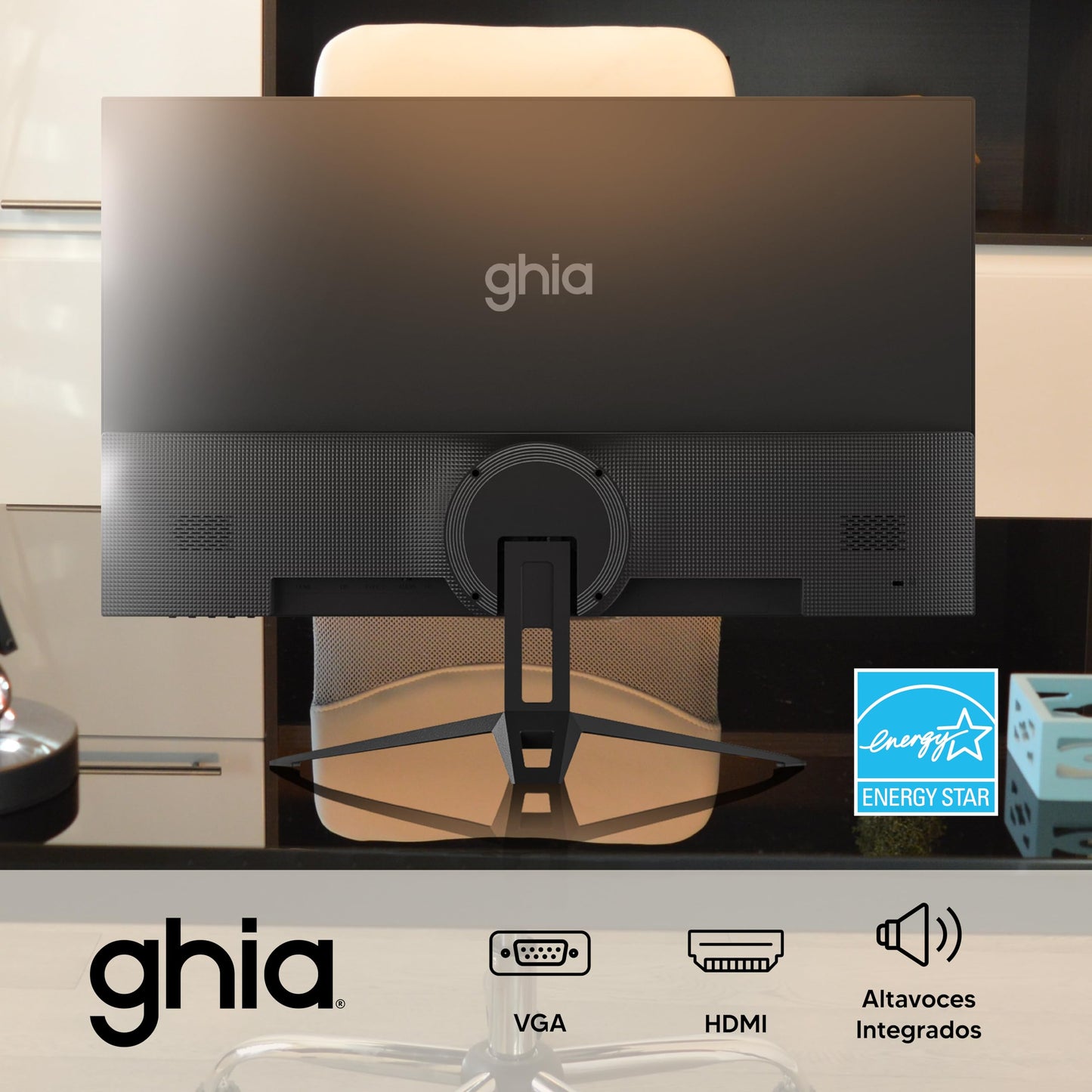 GHIA Monitor MG2424. Panel IPS de 23.8" Pulgadas (60.45cm), Frameless, Resolución Full HD 1920x1080, 100 Hz tasa de refresco, HDMI/VGA, Bocinas integradas.